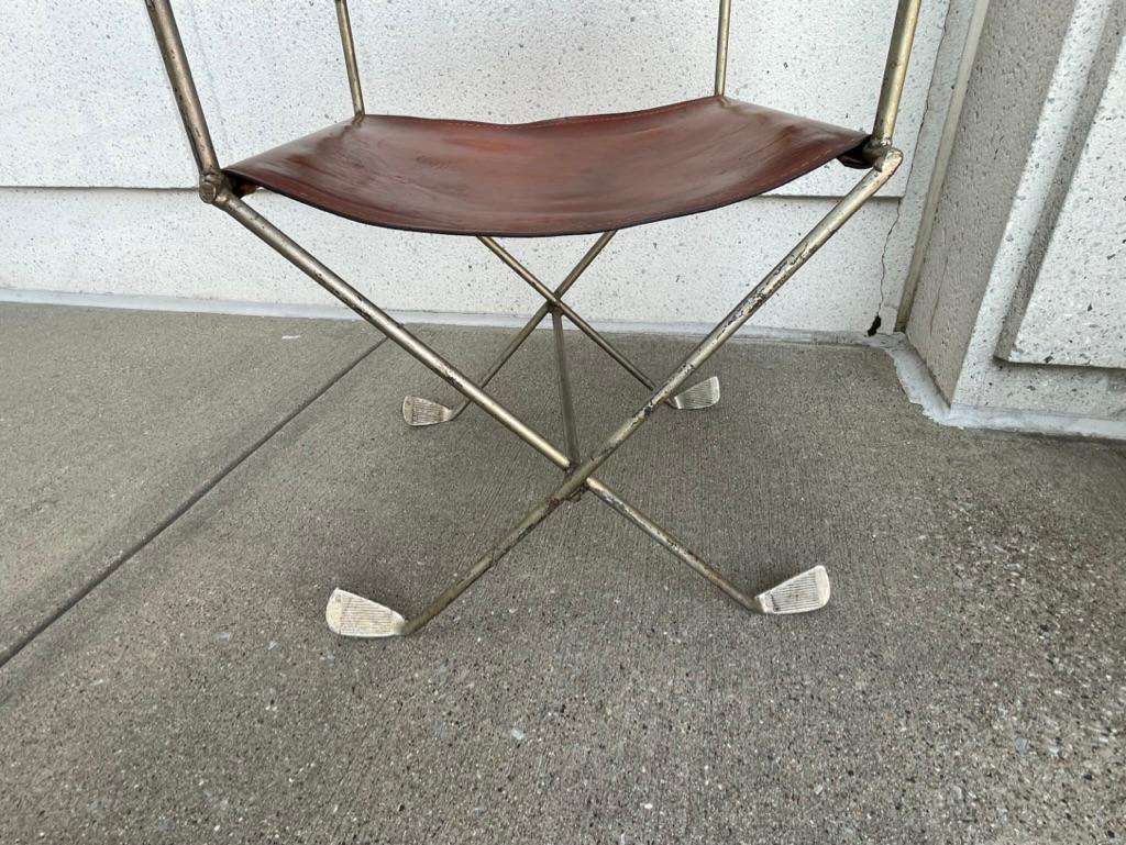 Mid-Century Modern Mid-20th Century Steel and Leather Directors Chair Made from Golf Clubs For Sale