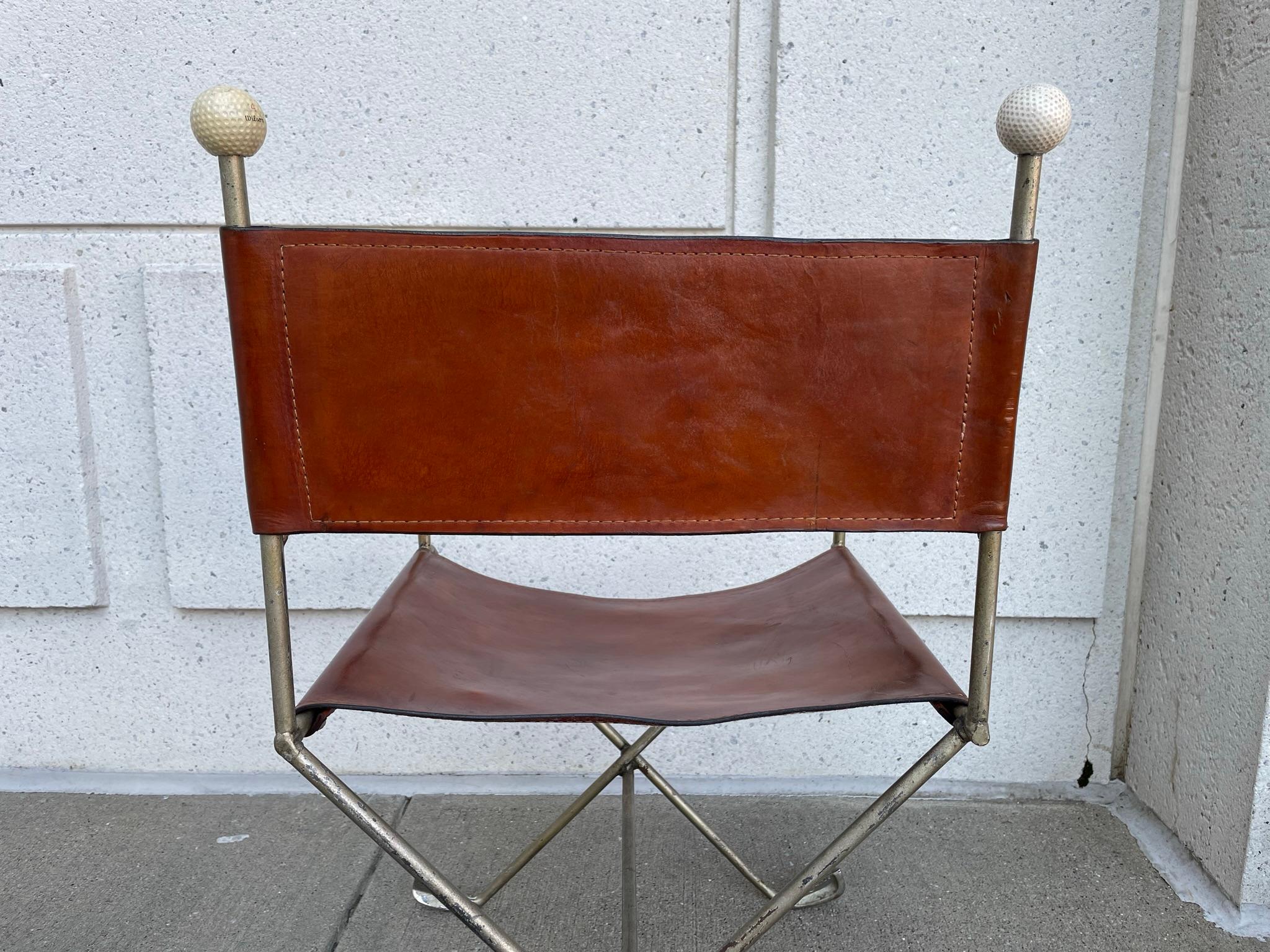 Mid-20th Century Steel and Leather Directors Chair Made from Golf Clubs In Good Condition For Sale In Stamford, CT