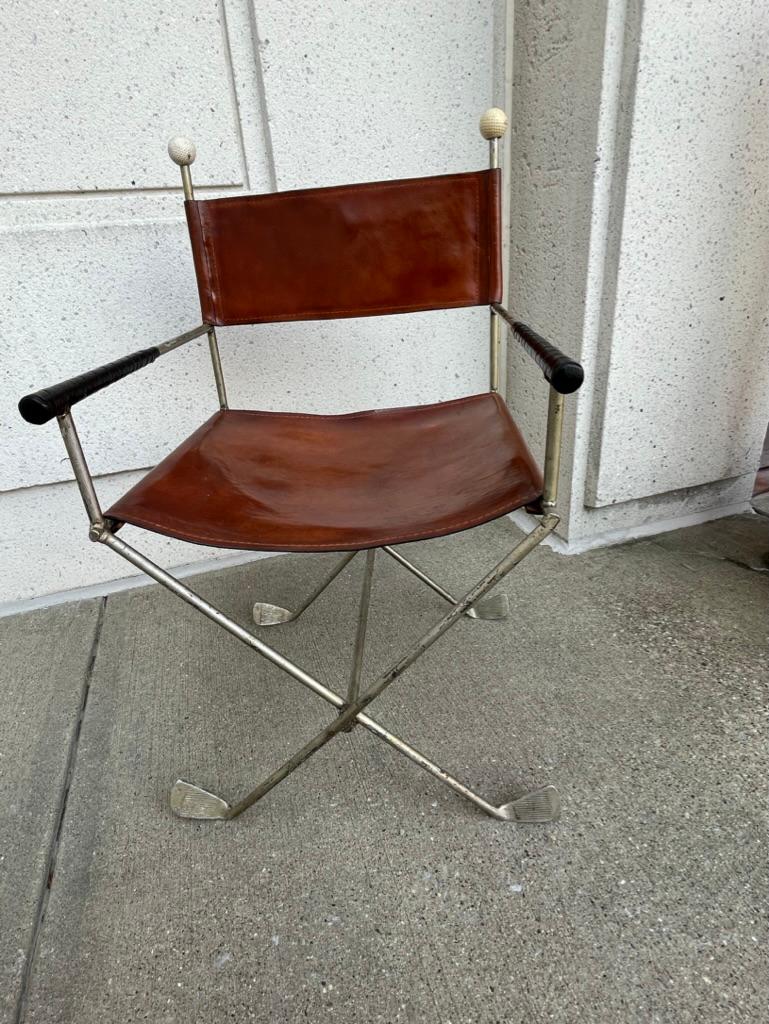 Mid-20th Century Steel and Leather Directors Chair Made from Golf Clubs For Sale 1