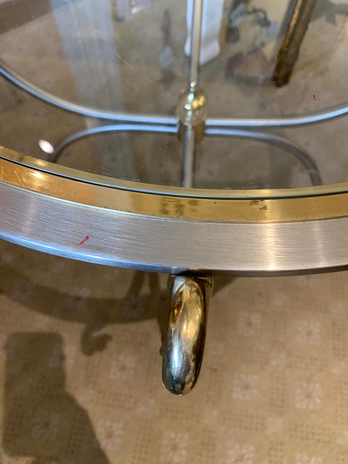Mid-20th Century Steel and Brass Gueridon Glass Top Table, Ducks Heads and Feet In Good Condition In Atlanta, GA