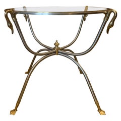 Mid-20th Century Steel and Brass Gueridon Glass Top Table, Ducks Heads and Feet