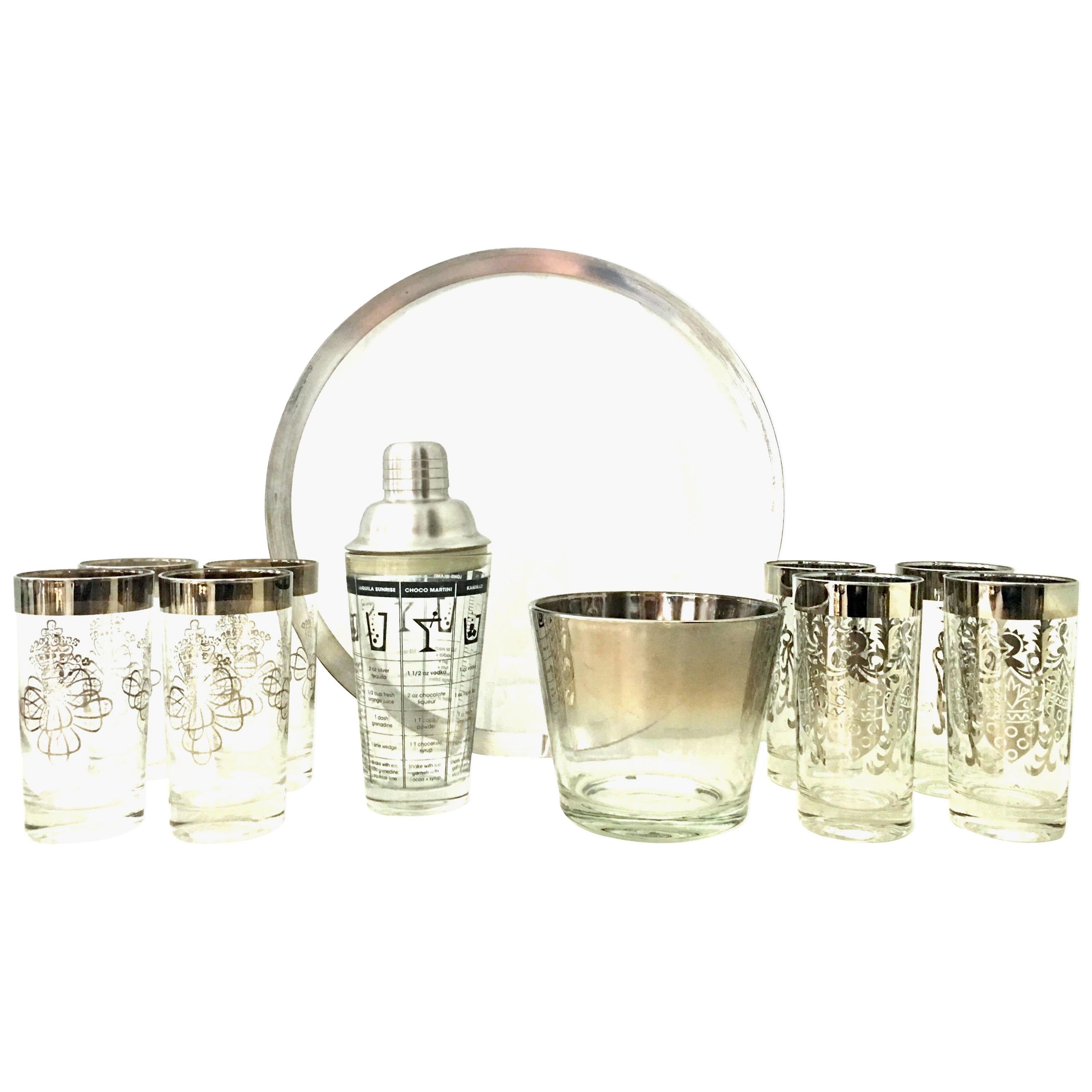 Mid-20th Century Sterling Silver and Glass Drinks Set of 11 by Dorothy Thorpe For Sale