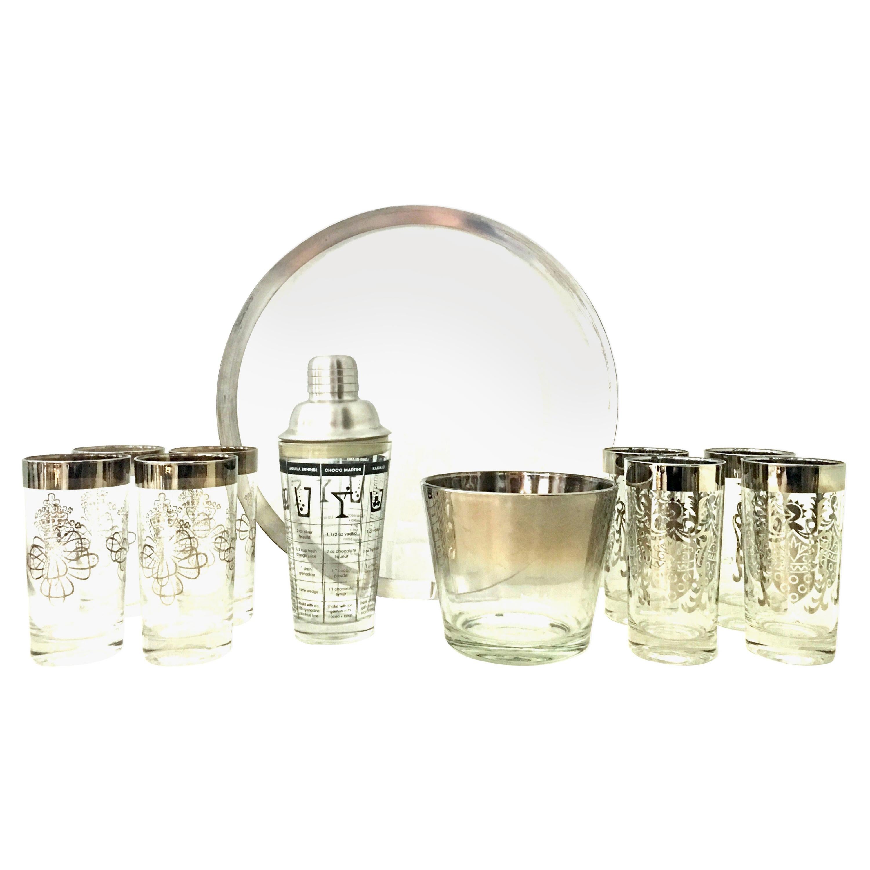 Mid-20th Century Sterling Silver and Glass Drinks Set of 11 by Dorothy Thorpe