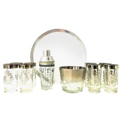 Set von 11 Trinkgläsern aus Sterlingsilber und Glas von Dorothy Thorpe, Mitte des 20. Jahrhunderts