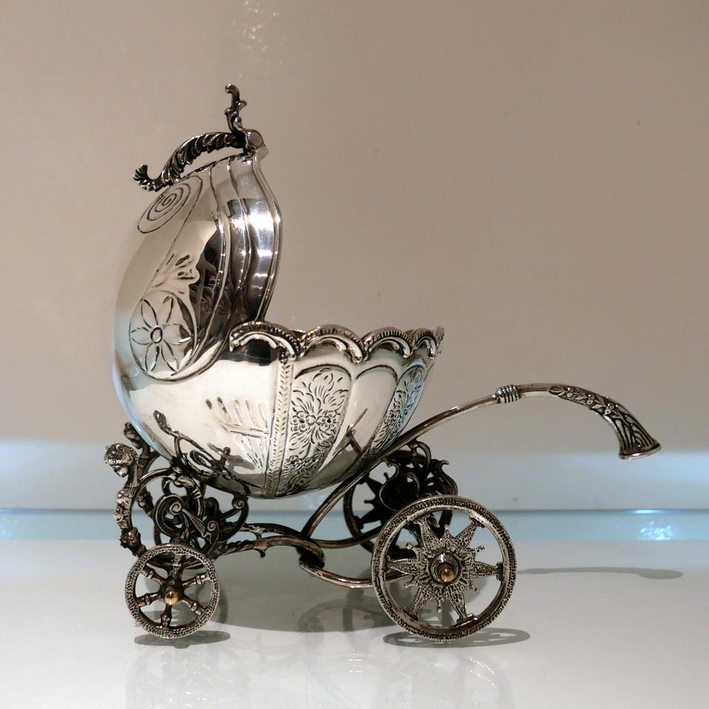 Mid-20th Century Sterling Silver Continental Large Serving Carriage, circa 1950 For Sale 2
