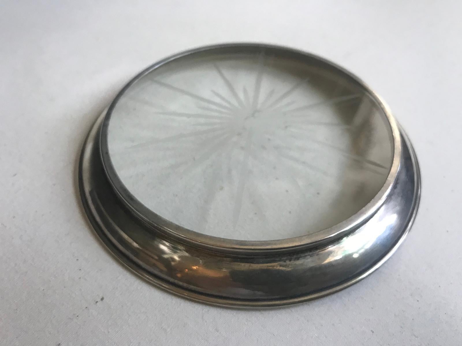 Mid-20th Century Sterling Silver and Glass Wine Bottle Coaster In Good Condition In Atlanta, GA