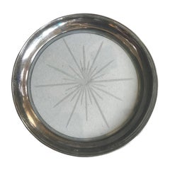 Retro Mid-20th Century Sterling Silver and Glass Wine Bottle Coaster