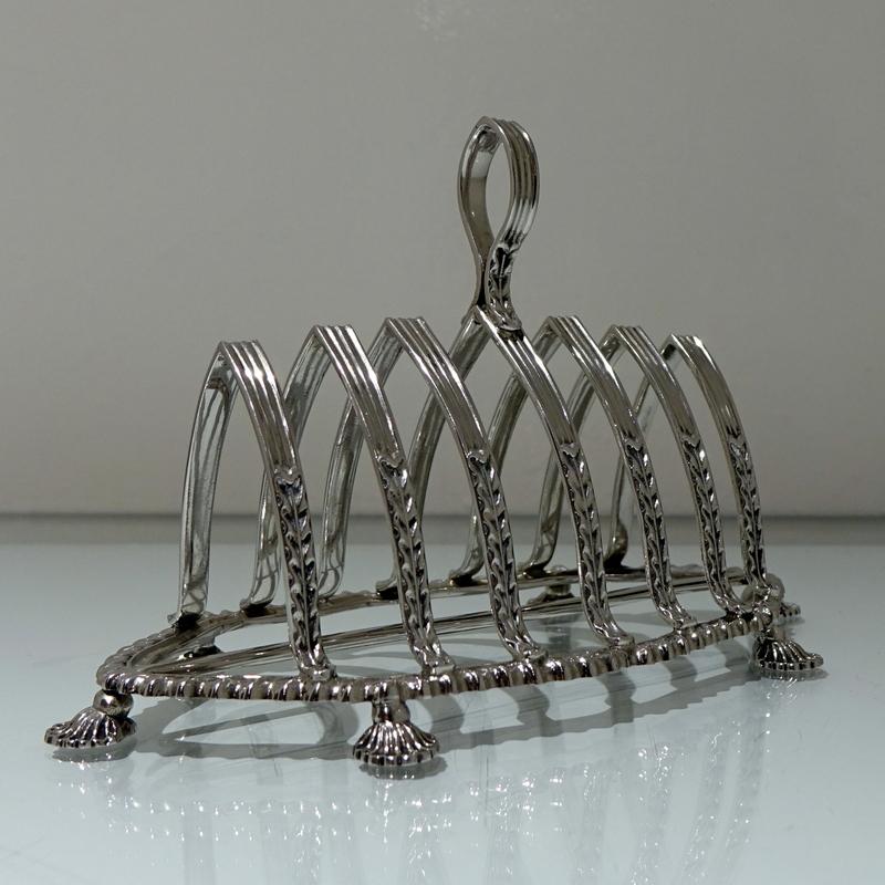 British Mid-20th Century Sterling Silver Toast Rack, Birmingham, 1951 E Hill For Sale