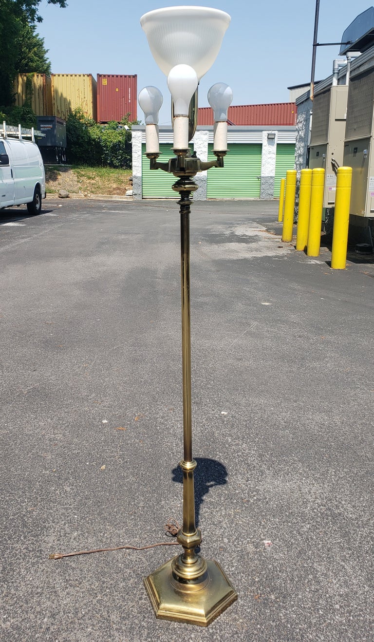 Mid 20th Century Stiffel Brass 4way Torchiere Milk Glass Floor Lamp