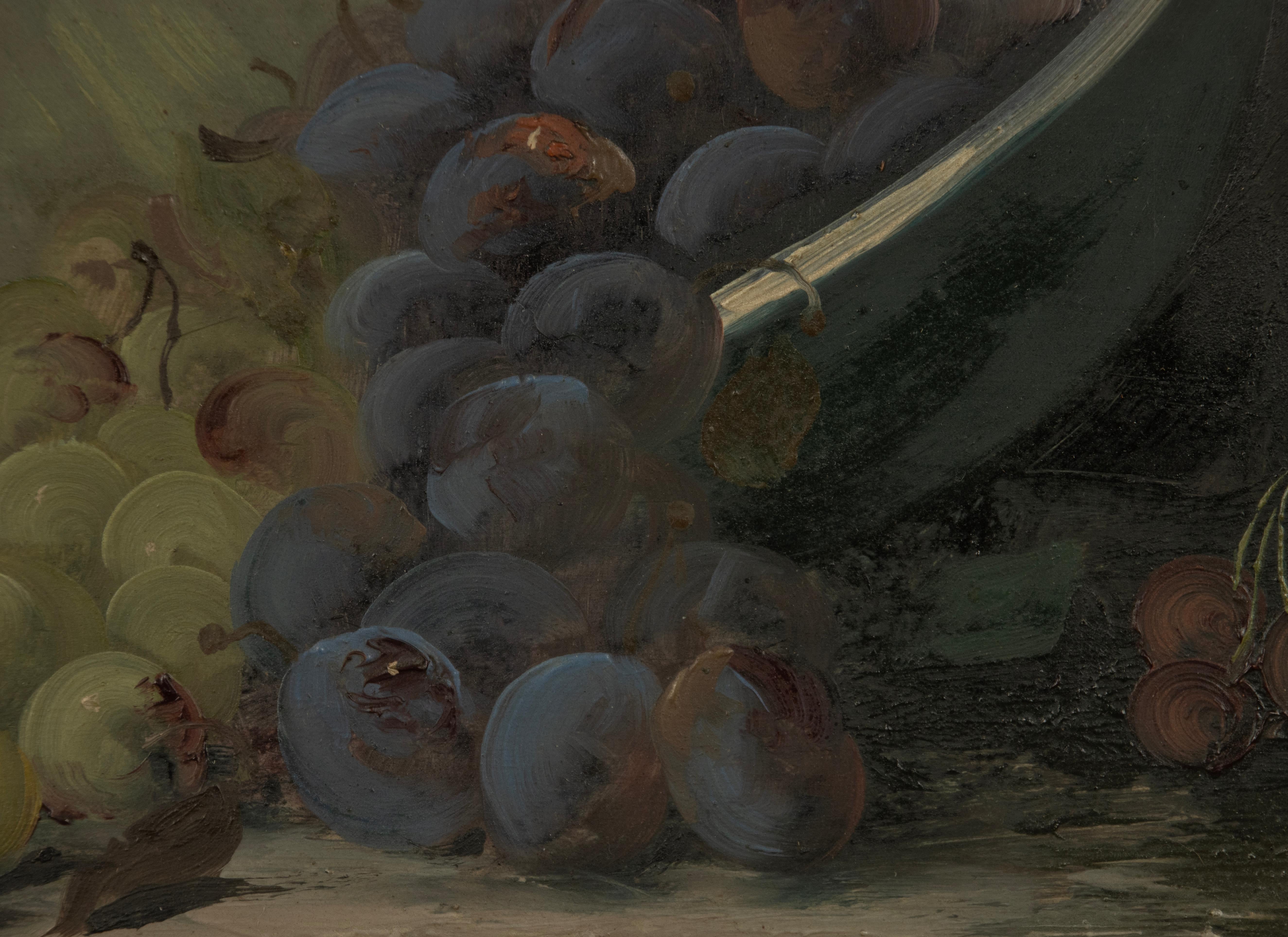 Nature morte du milieu du XXe siècle - Georges Duval - Huile sur toile - Raisins en vente 4