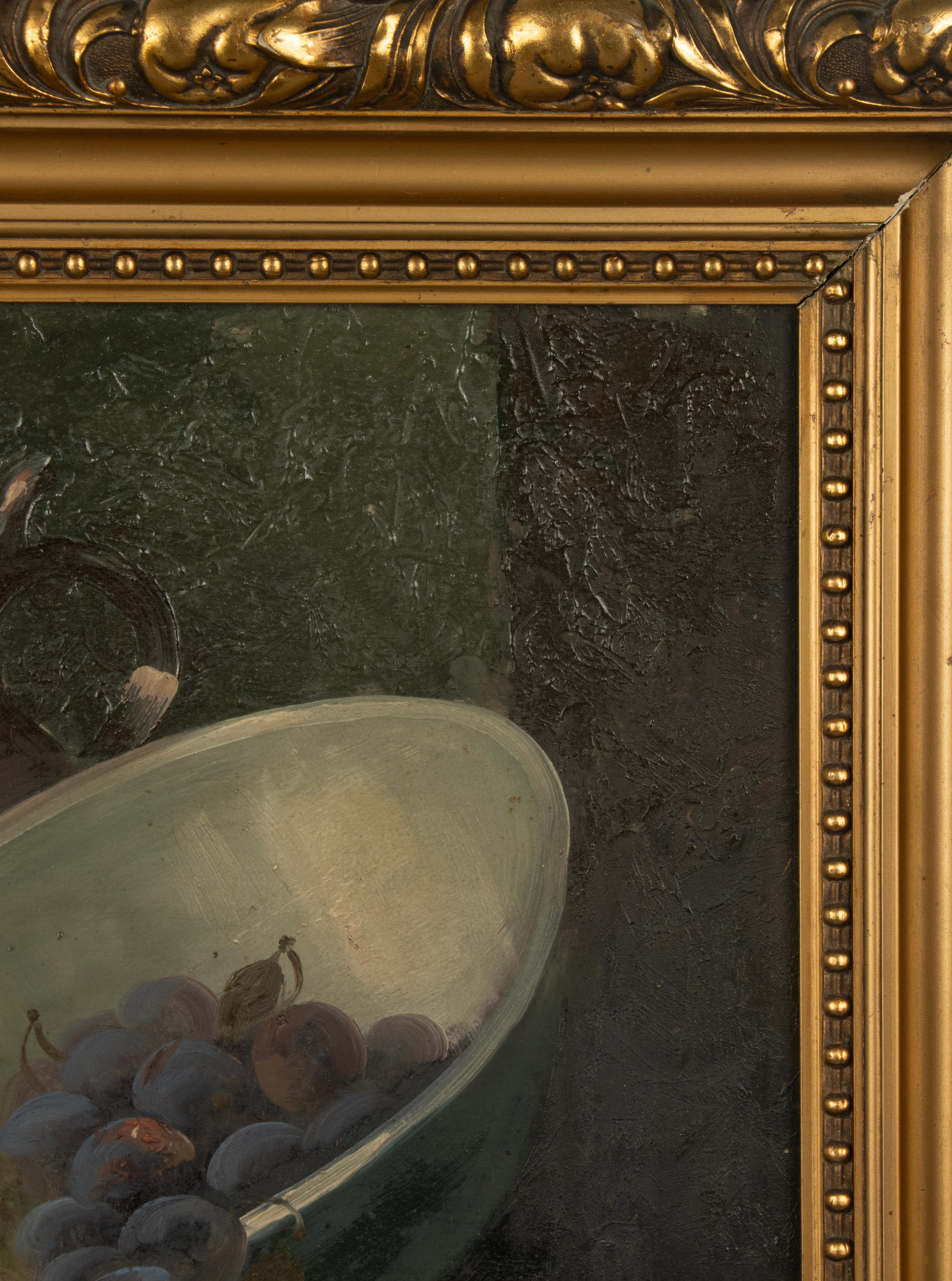 Nature morte du milieu du XXe siècle - Georges Duval - Huile sur toile - Raisins en vente 2