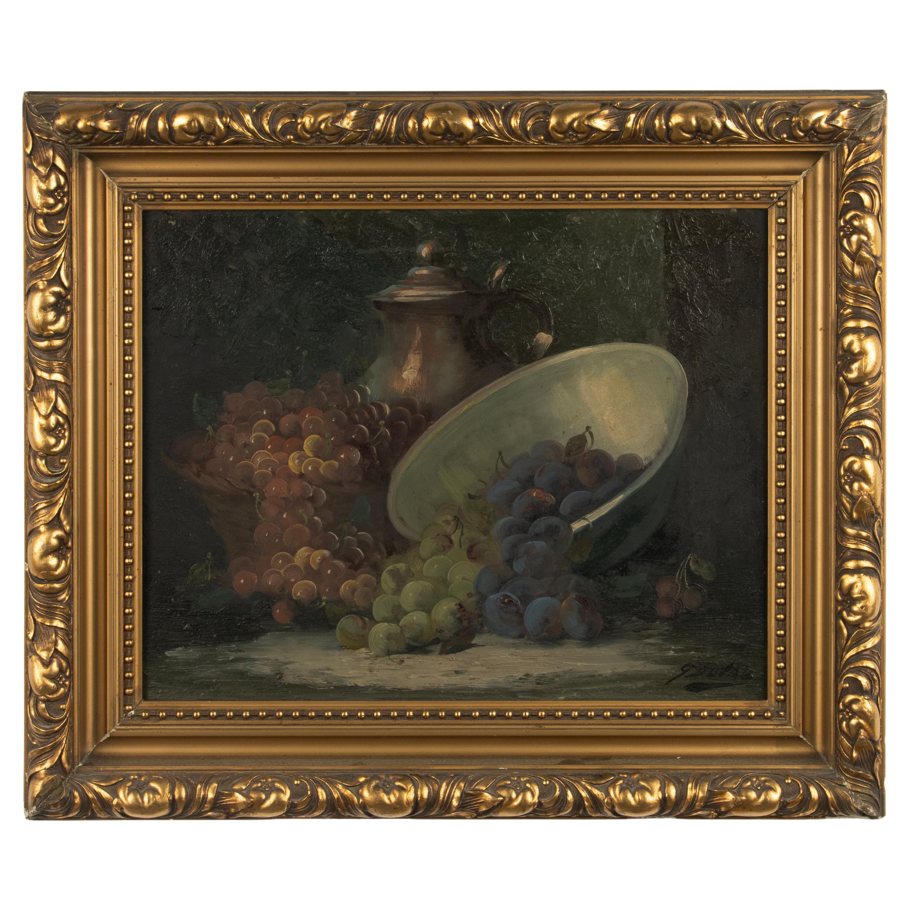 Nature morte du milieu du XXe siècle - Georges Duval - Huile sur toile - Raisins en vente