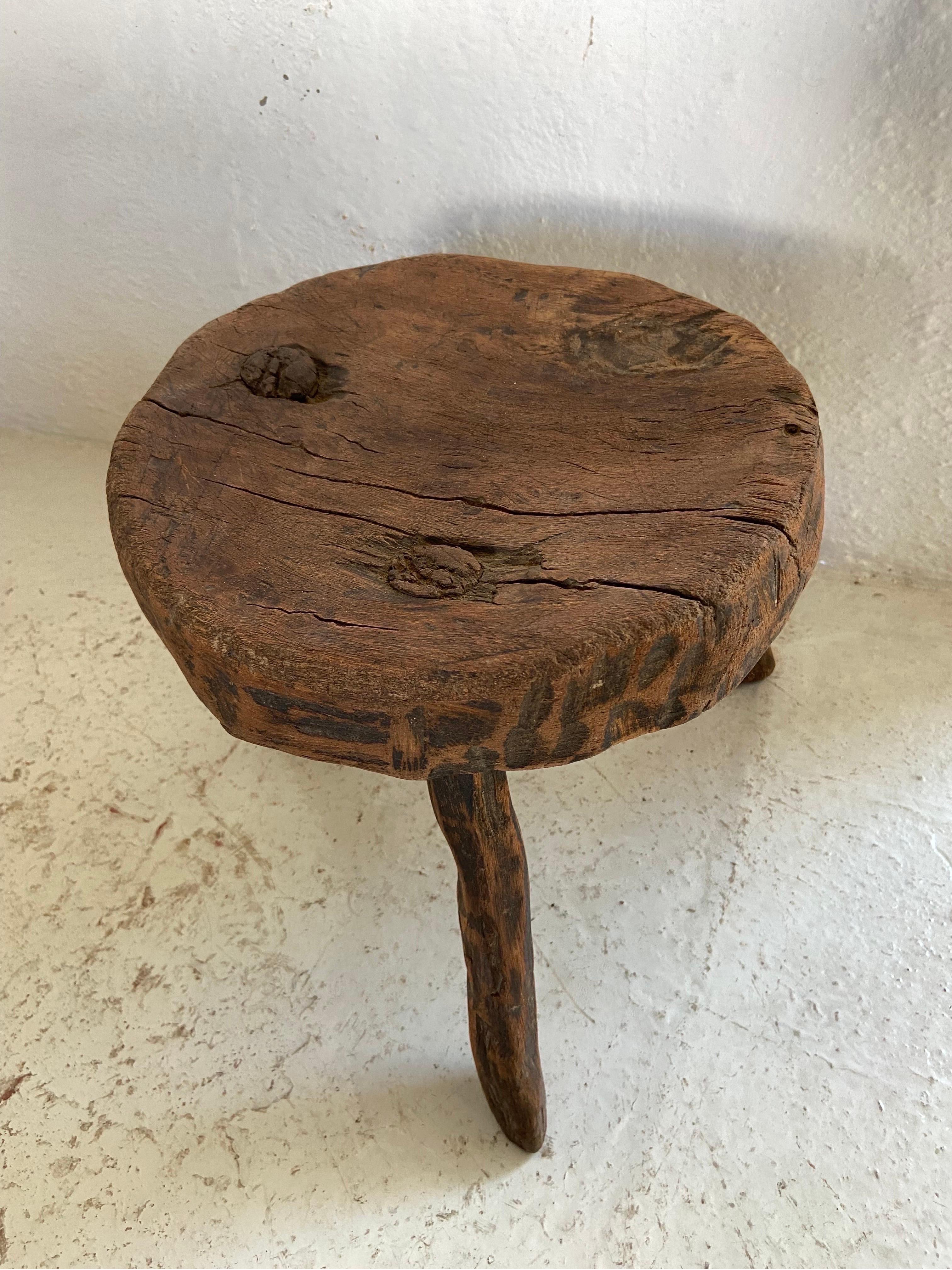 Mid 20th century hardwood stool from Guanajuato, Mexico.