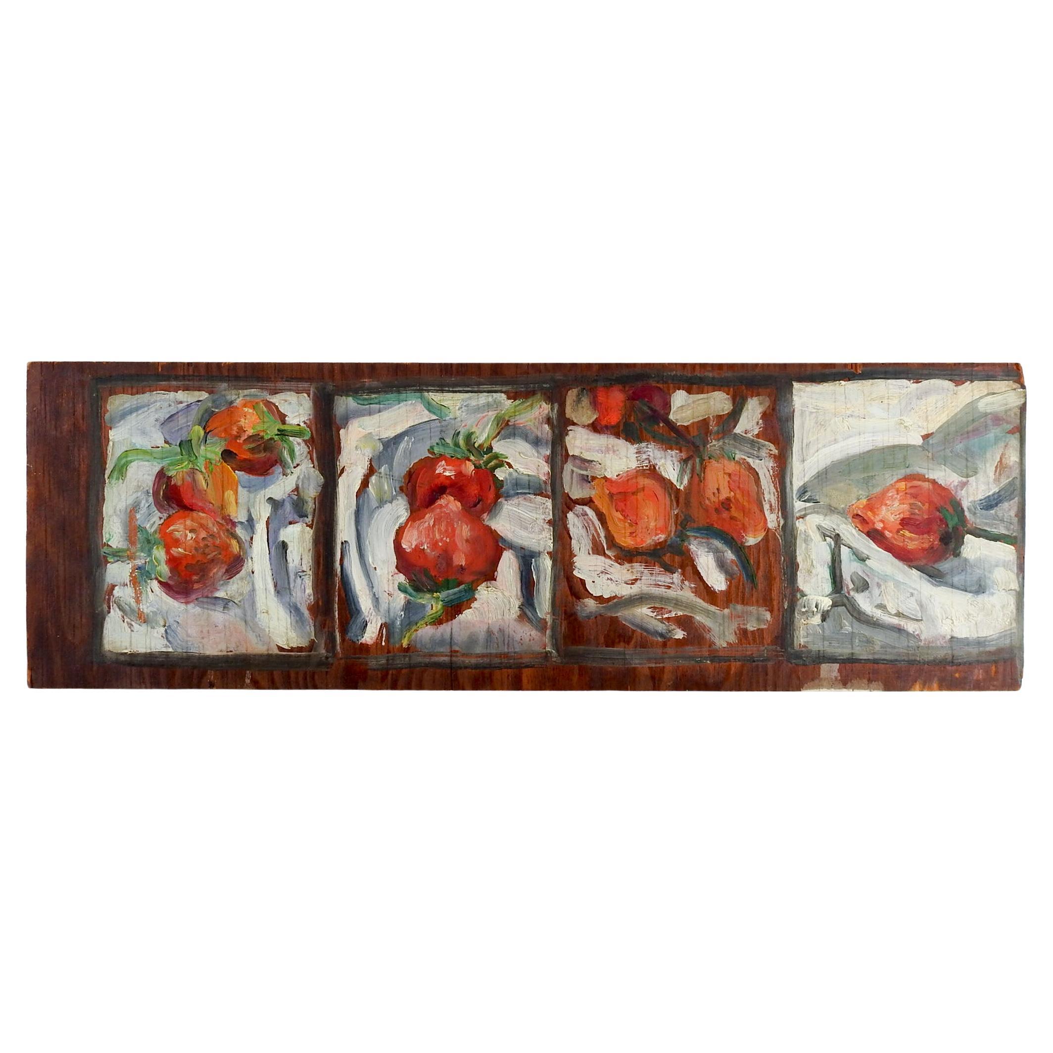 Mid 20th Century Strawberry Studies Painting on Wood