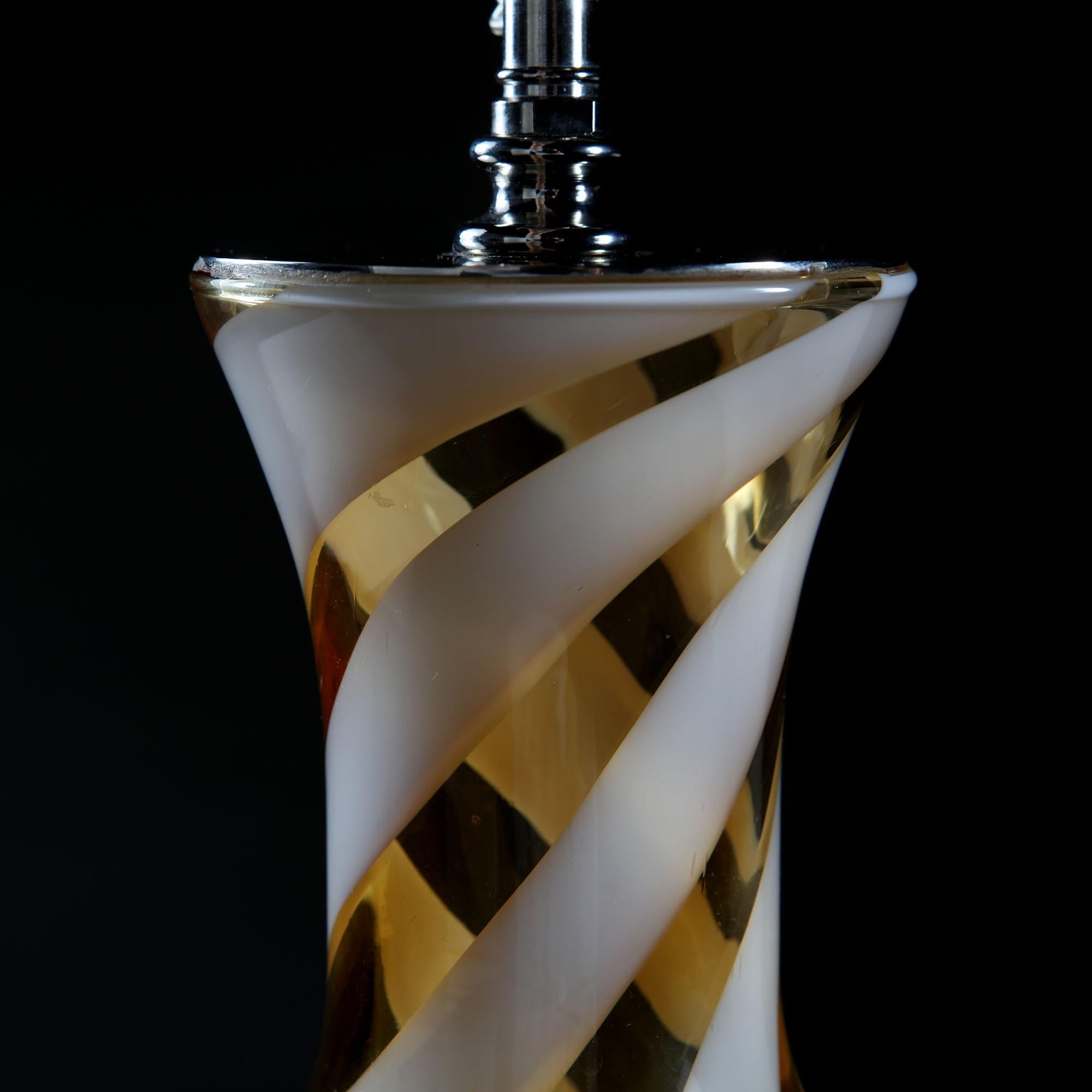 Italian Mid-20th Century Striped Amber Murano Glass Vase as a Table Lamp