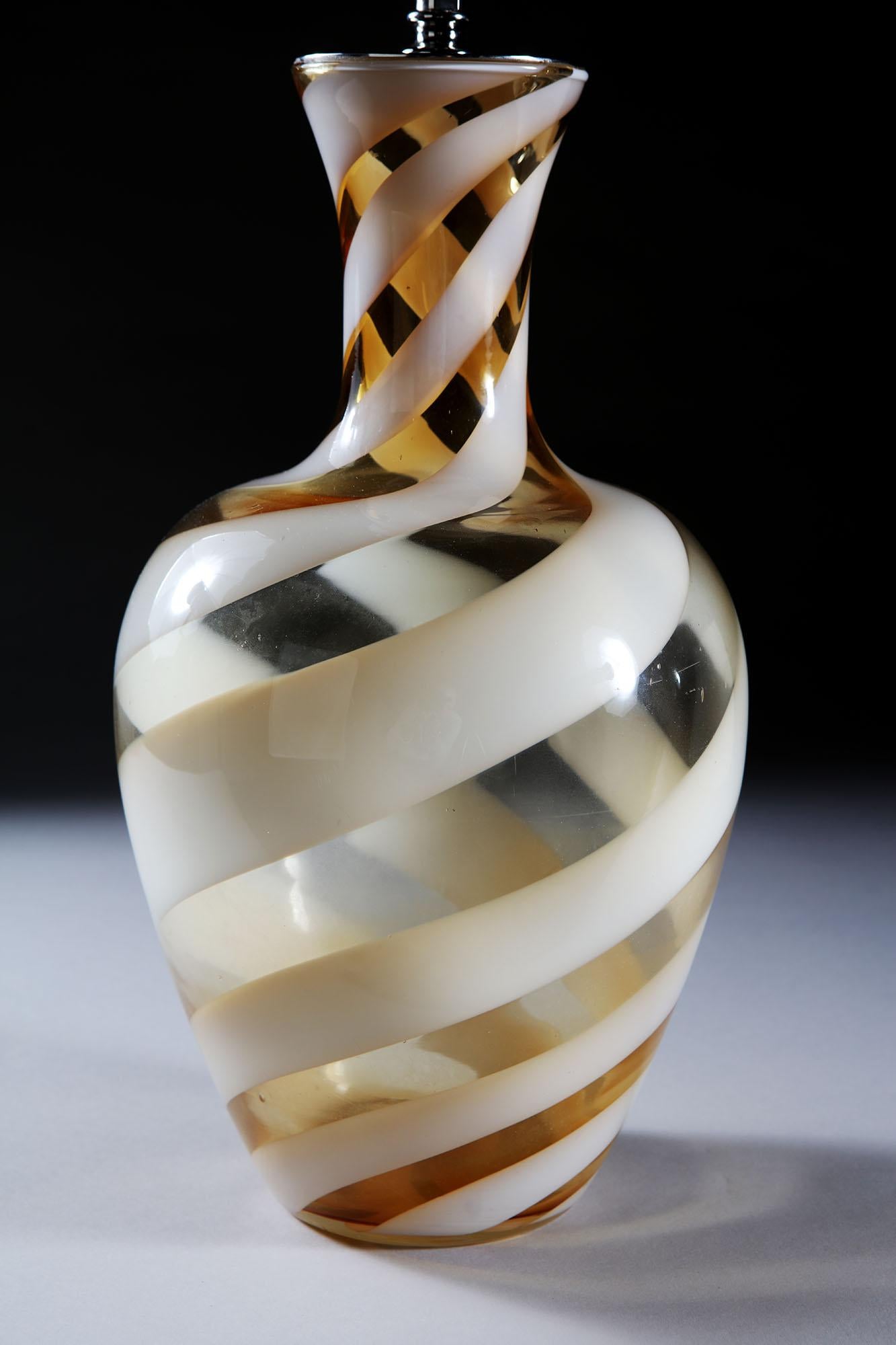 Mid-20th Century Striped Amber Murano Glass Vase as a Table Lamp 1