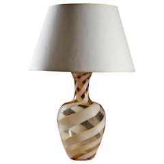 Mid-20th Century Striped Amber Murano Glass Vase as a Table Lamp