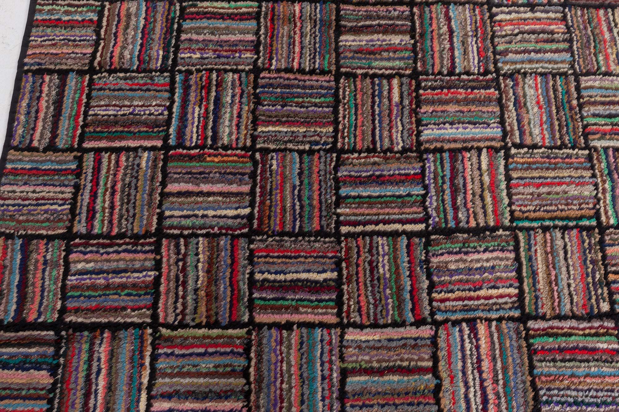 Mid-20th century Striped American Hooked Tile Rug
Size: 8'10