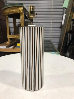 Mid-20th Century Striped Pottery Cylinder Lamp