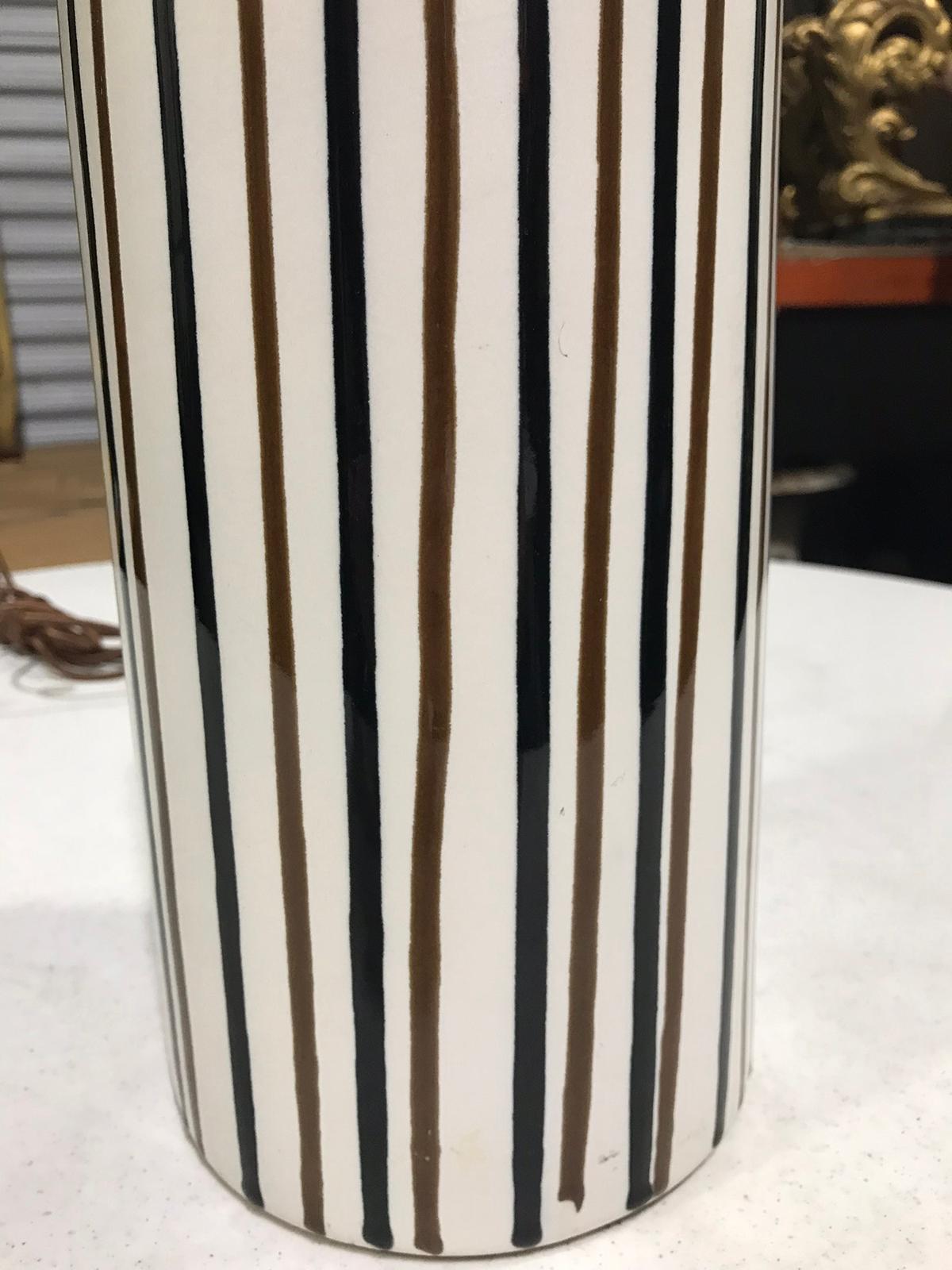 Mid-20th Century Striped Pottery Cylinder Lamp For Sale 2