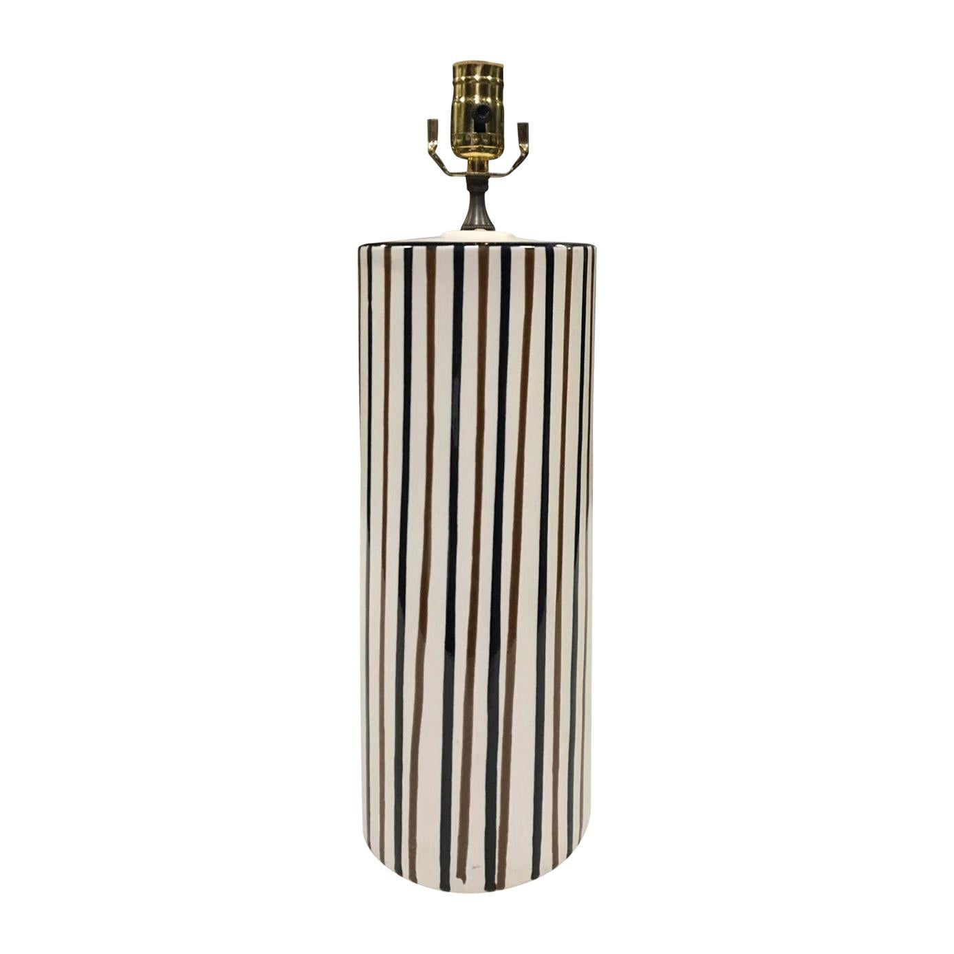 Mid-20th Century Striped Pottery Cylinder Lamp For Sale