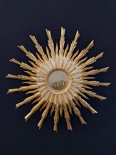 Mid 20th Century Style Sunburst Carved Golden Mirror