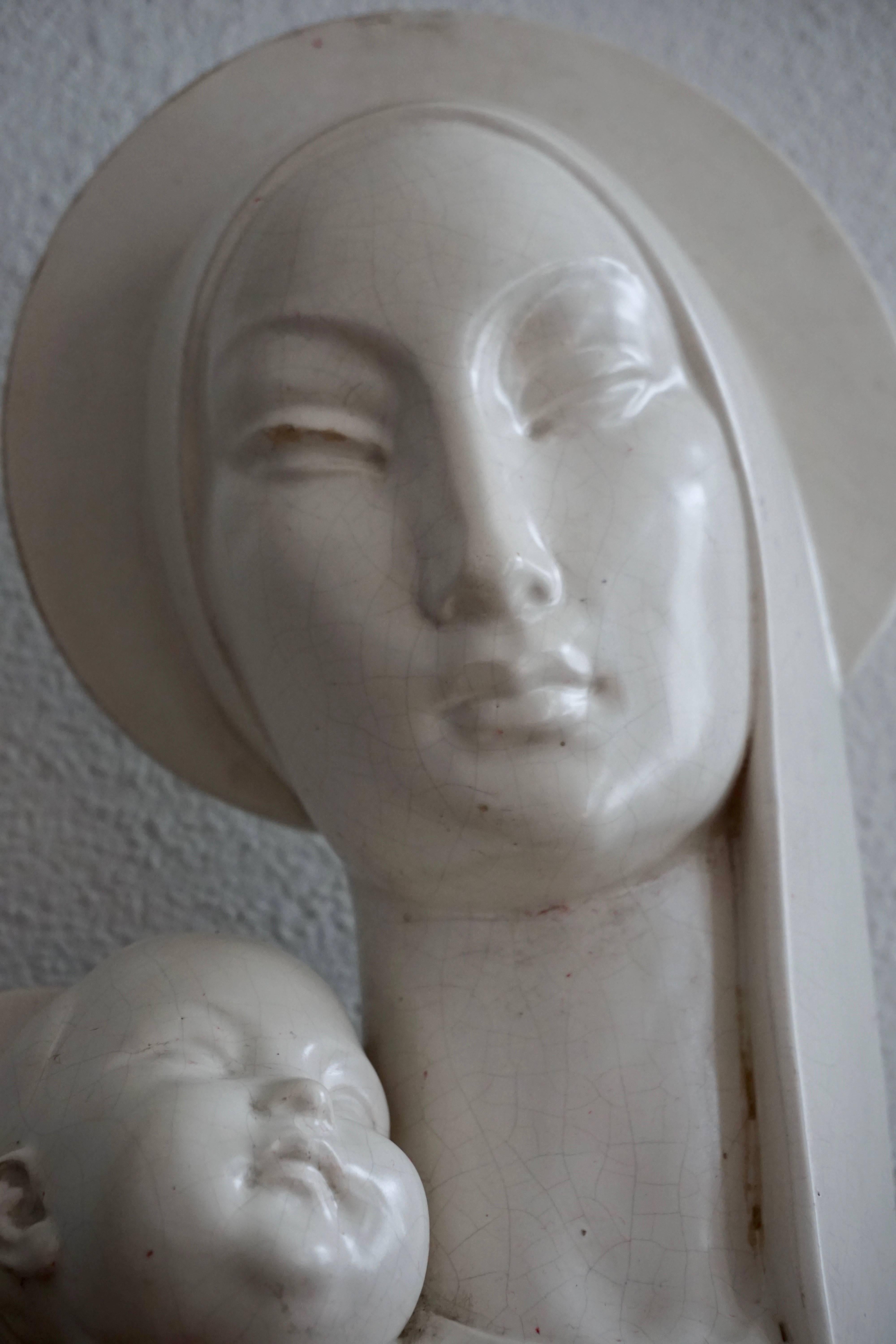 Mid-Century Modern Mid-20th Century Stylized Plaster Sculpture of Madonna and Child