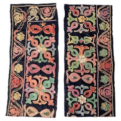 Vintage Central Asian Embroidered Textile, “Suzani”, Mid 20th Century Pair