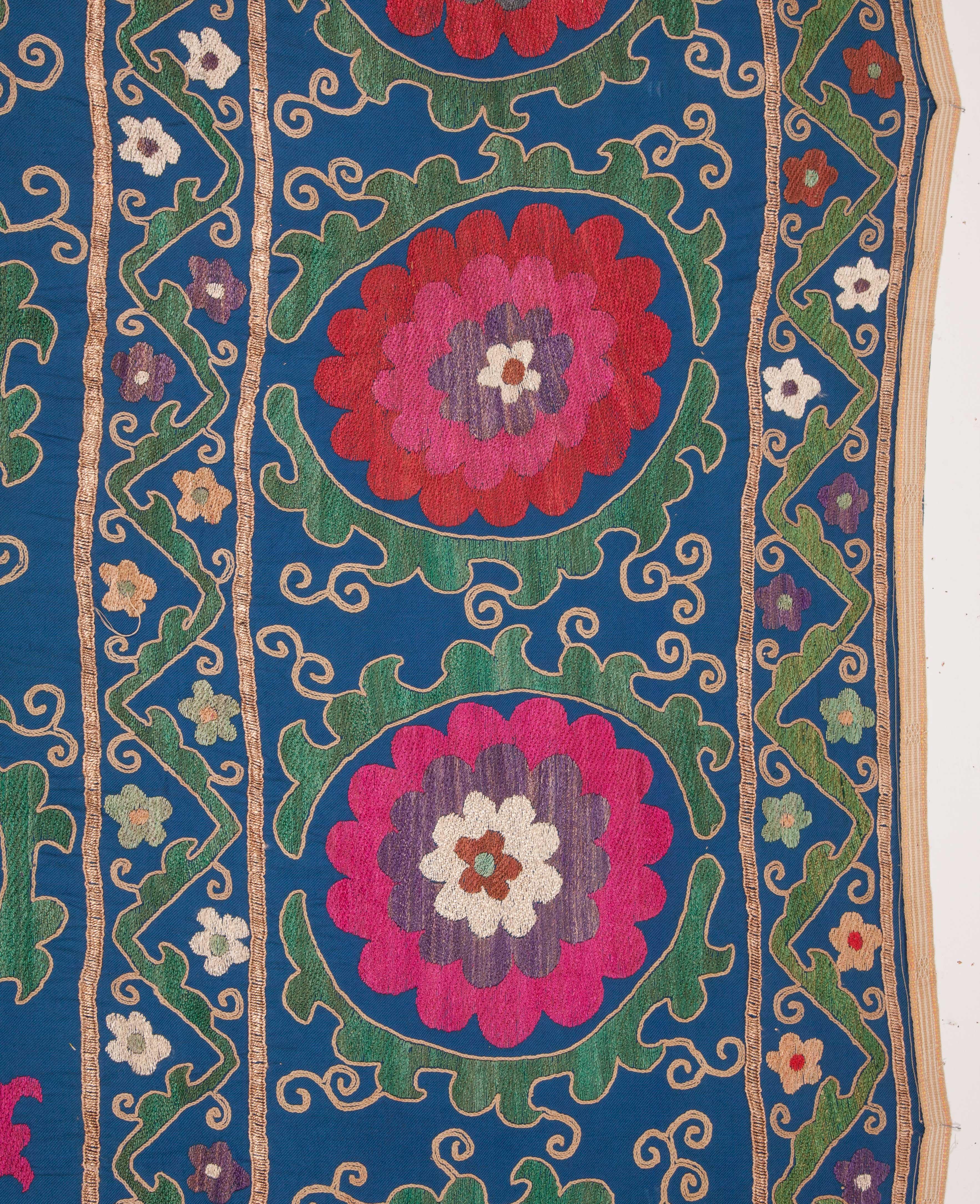 Cotton Mid-20th Century Suzani from Uzbekistan, Central Asia