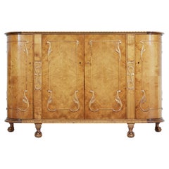 Mid 20th Century Swedish Birch Chippendale Revival Bowfront Sideboard