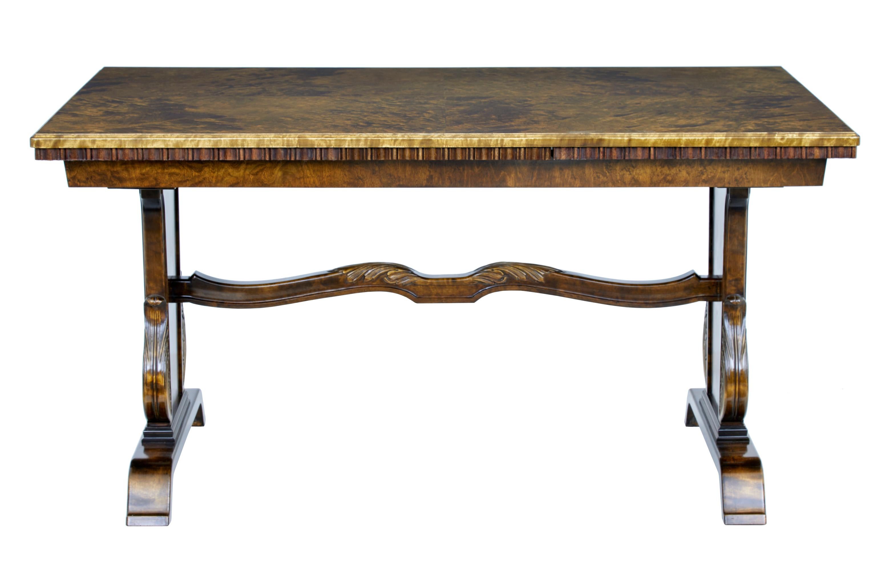 Art Deco Mid-20th Century Swedish Birch Extending Dining Table by Bodafors smf