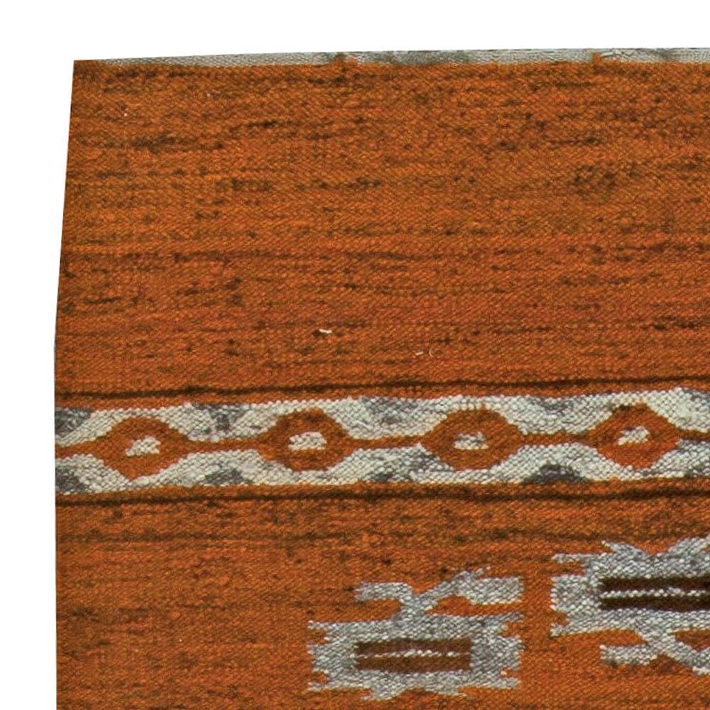 Hand-Knotted Mid-20th century Swedish Brown Flat-Weave Wool Rug For Sale