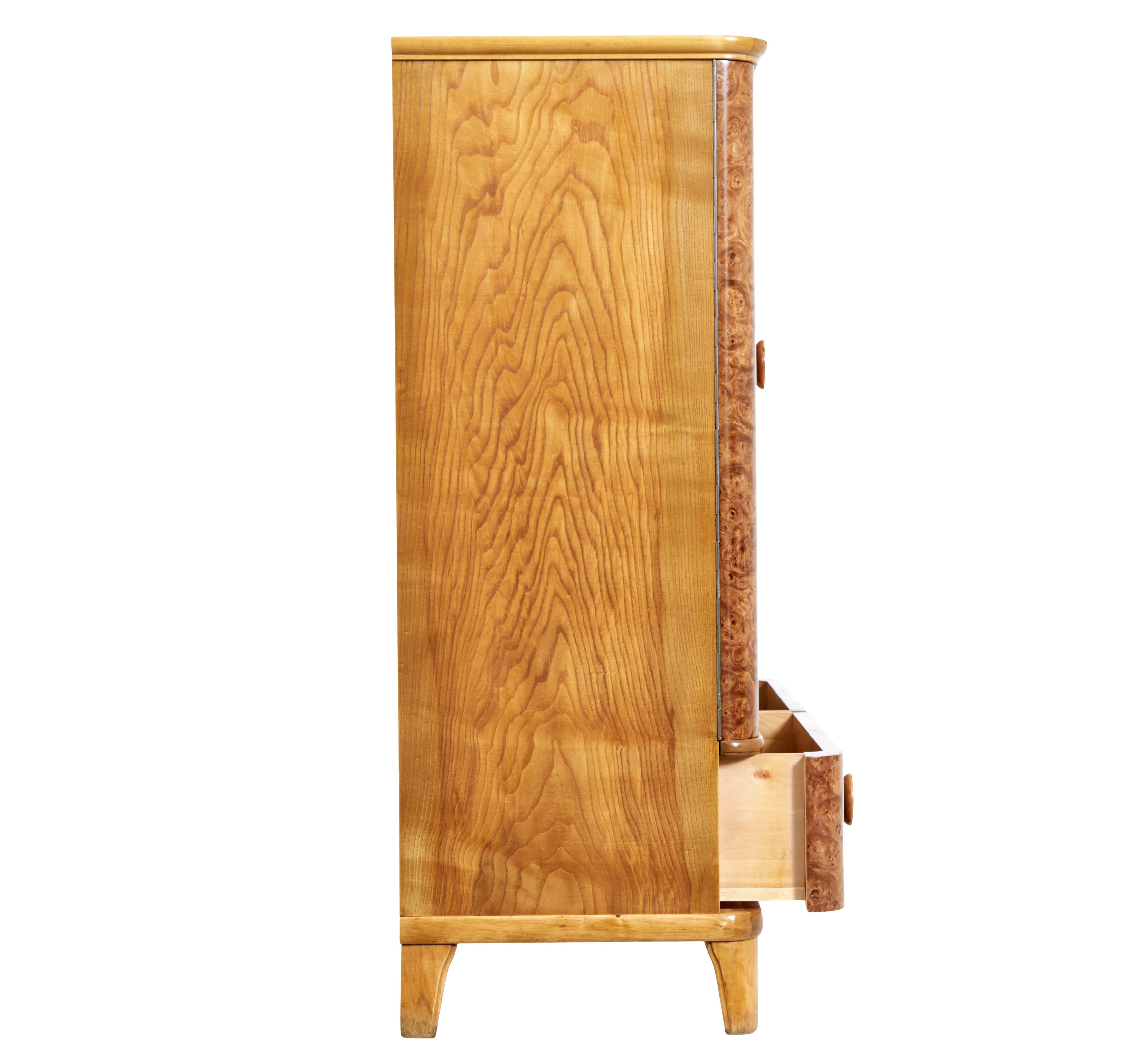 Hand-Crafted Mid 20th century Swedish burr elm cabinet For Sale
