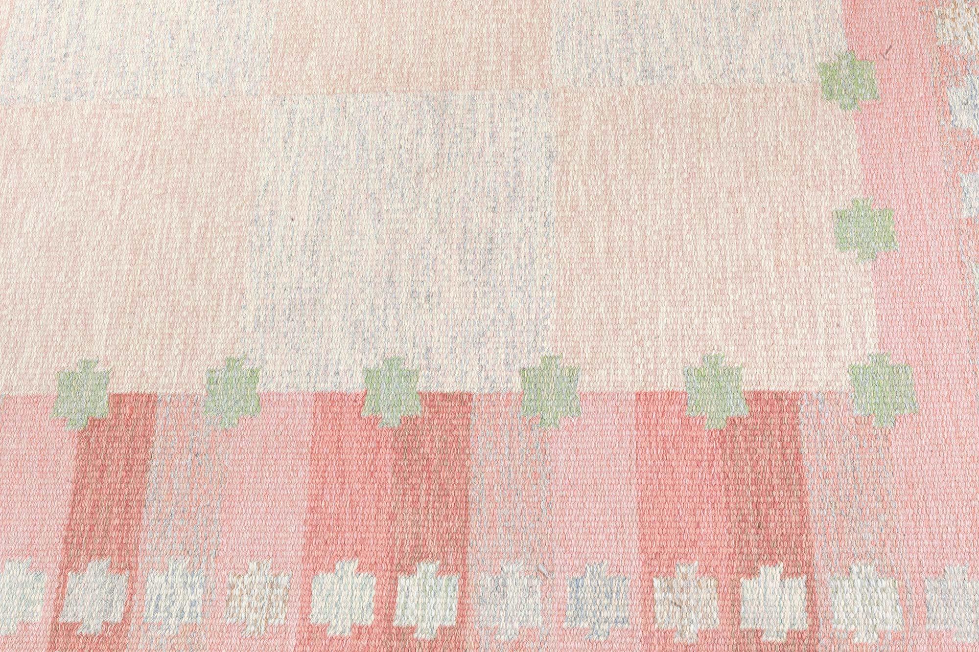 Mid-Century Modern Mid-20th Century Swedish Delicate Pink Geometric Rug by Agda Osterberg For Sale