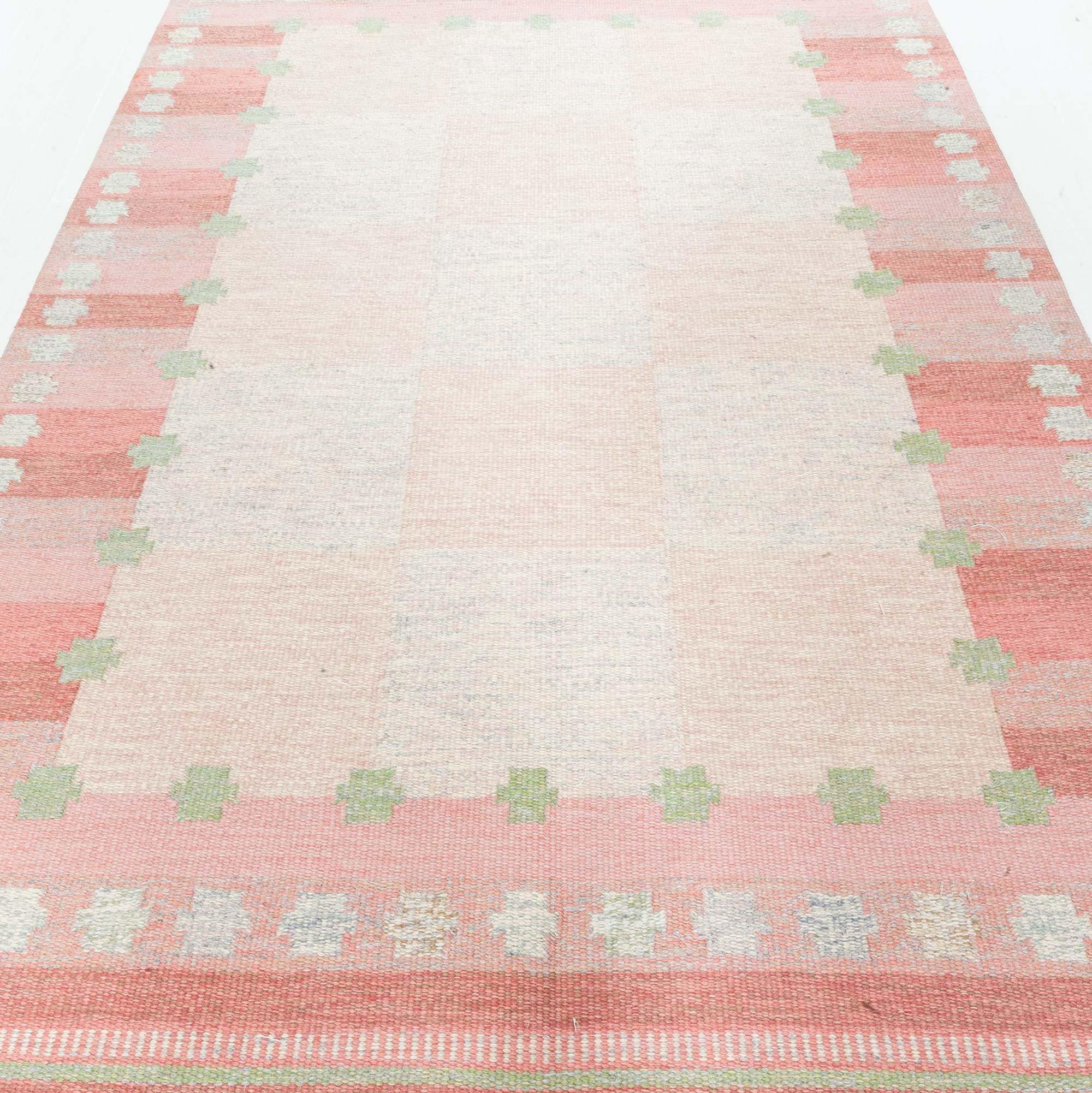 Scandinavian Mid-20th Century Swedish Delicate Pink Geometric Rug by Agda Osterberg For Sale