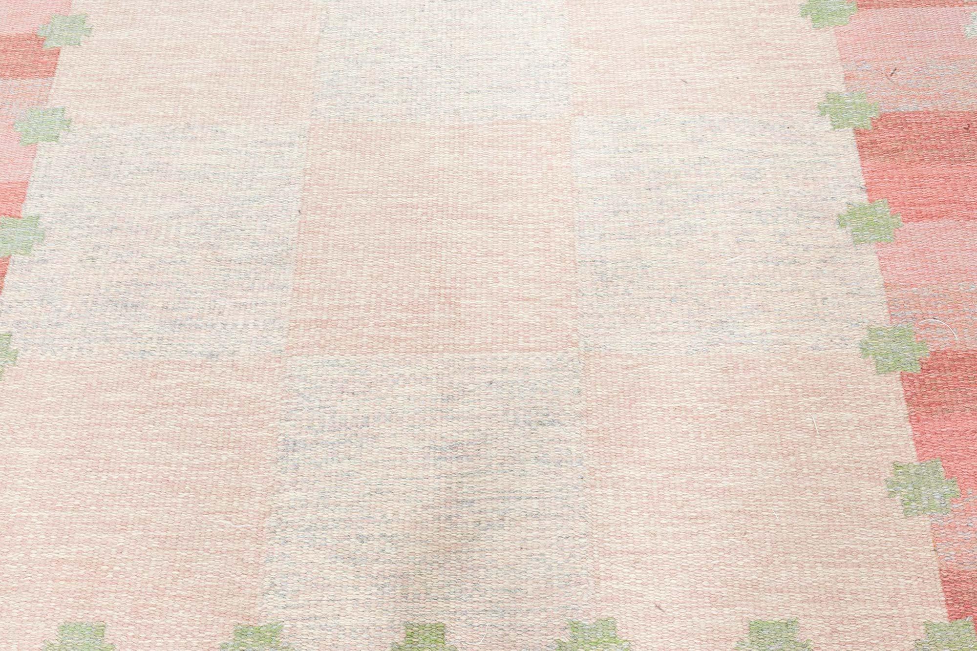 Hand-Woven Mid-20th Century Swedish Delicate Pink Geometric Rug by Agda Osterberg For Sale