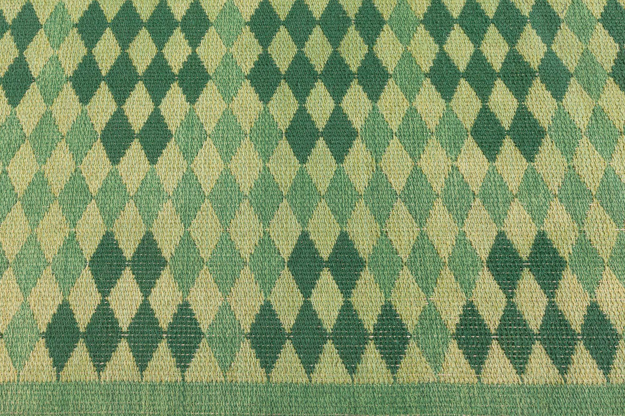 Mid-20th Century Swedish Double Sided Green Rug In Good Condition For Sale In New York, NY