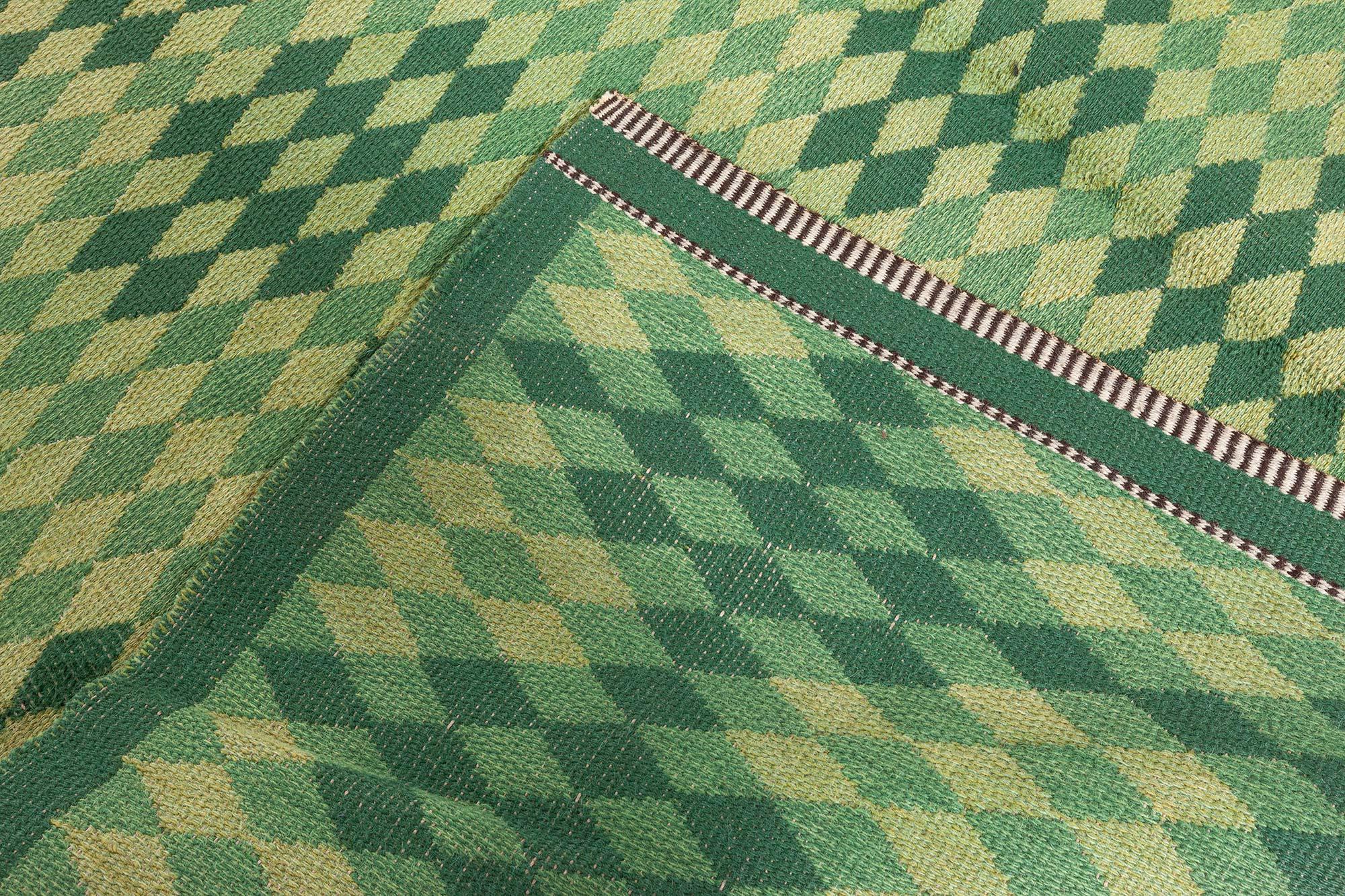 Mid-20th Century Swedish Double Sided Green Rug For Sale 2
