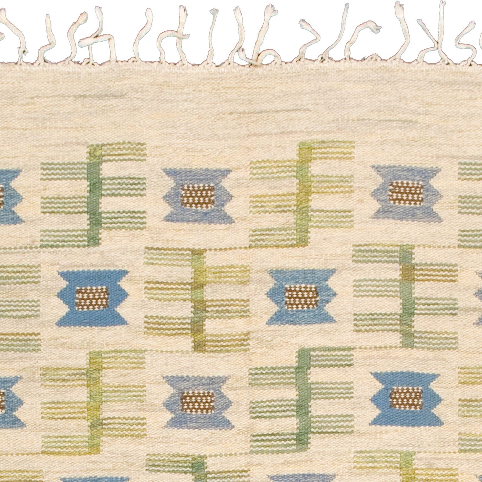 Hand-Woven Mid-20th Century Swedish Flat-Weave Rug by Barbro Nilsson