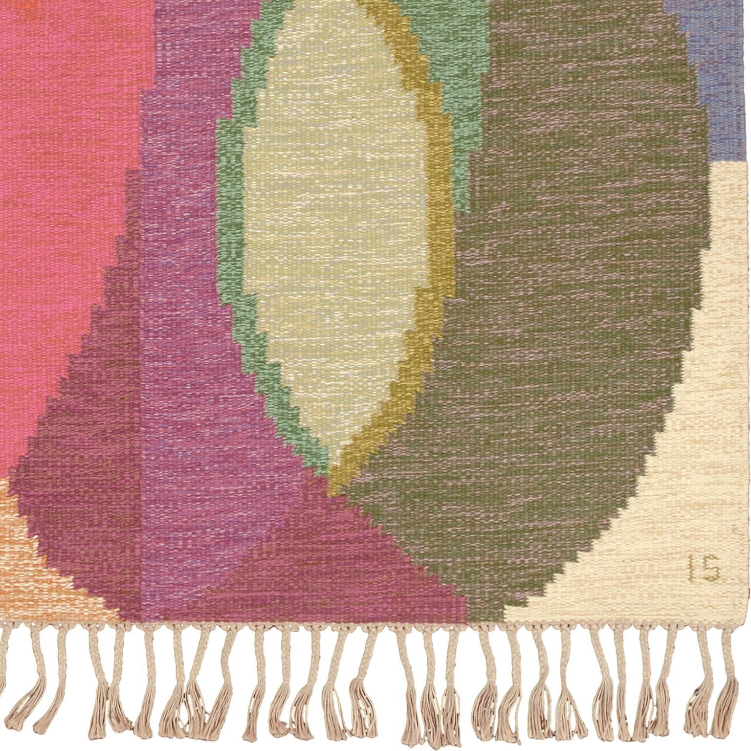 Hand-Woven Mid-20th Century Swedish Flat-Weave Rug by Ingegerd Silow