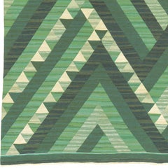 Mid-20th Century Green Geometric Swedish Flat Weave Rug