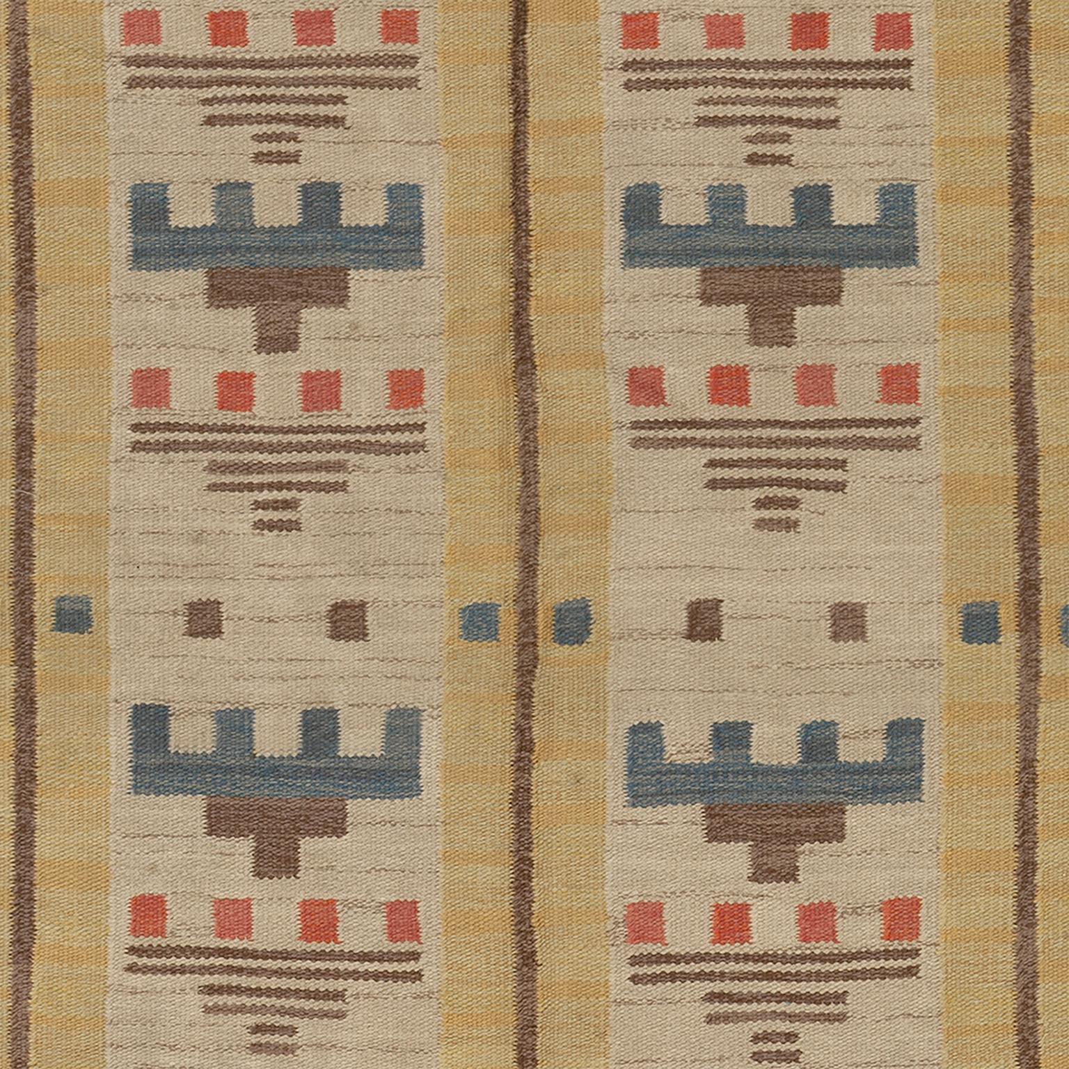 Scandinavian Modern Mid 20th Century Swedish Flat Weave Rug For Sale