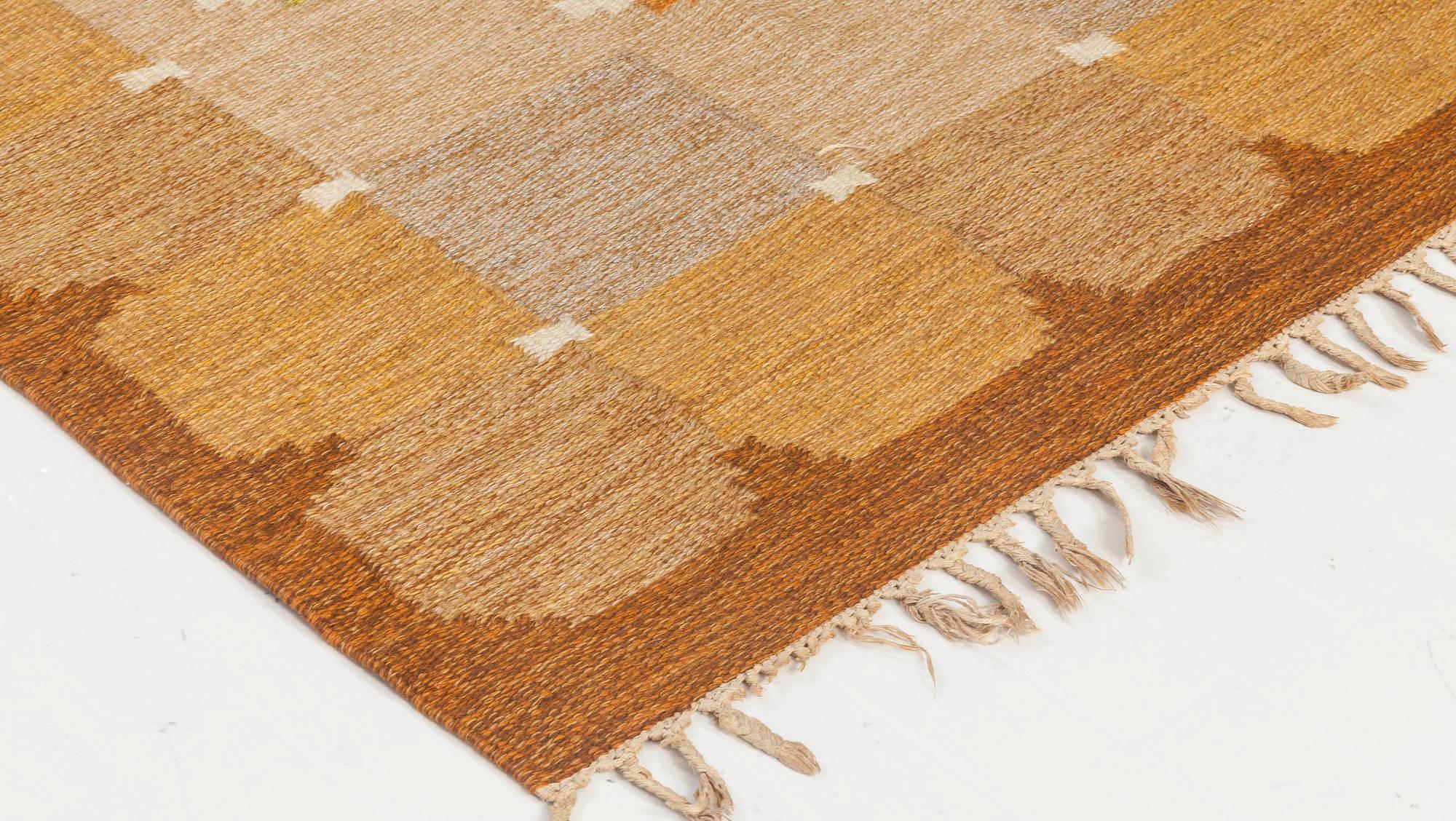 Hand-Woven Mid-20th Century Swedish Flat-Weave Wool Rug by Ingegerd Silow For Sale