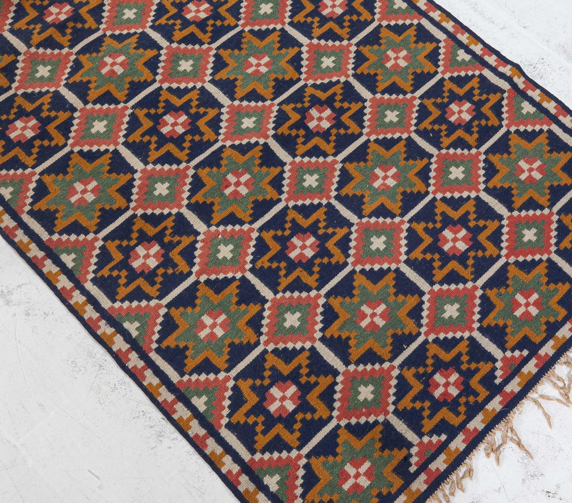 Hand-Knotted Mid-20th Century Swedish Flat-Weave Wool Runner For Sale