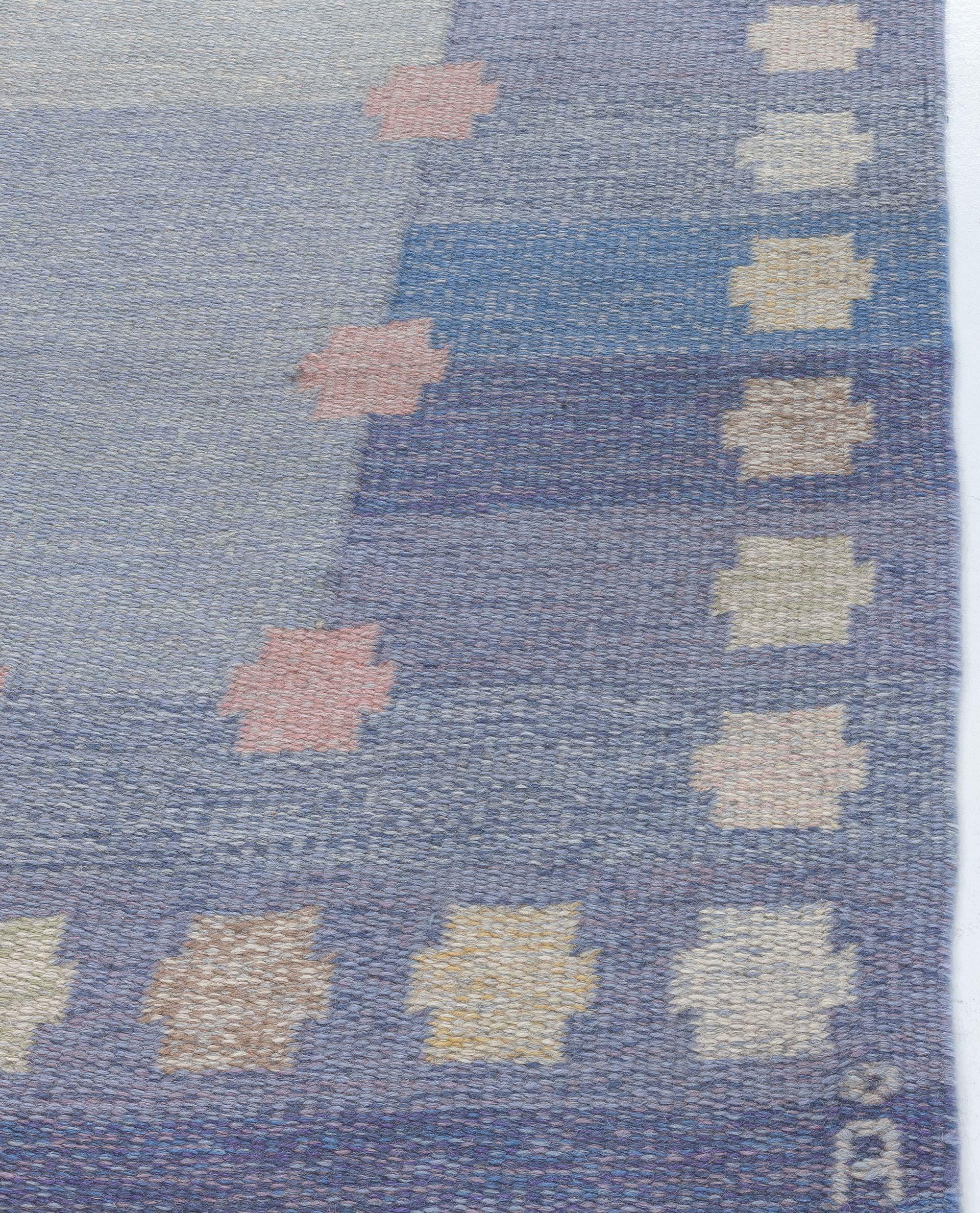 Hand-Woven Mid-20th Century Swedish Flat Woven Rug by Agda Osterberg For Sale