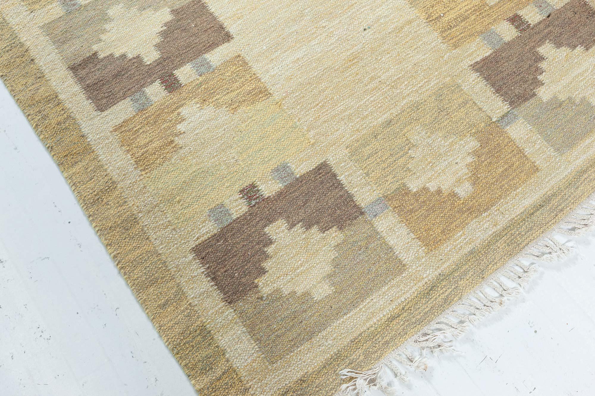 Hand-Woven Mid-20th Century Swedish Flat Woven Rug For Sale