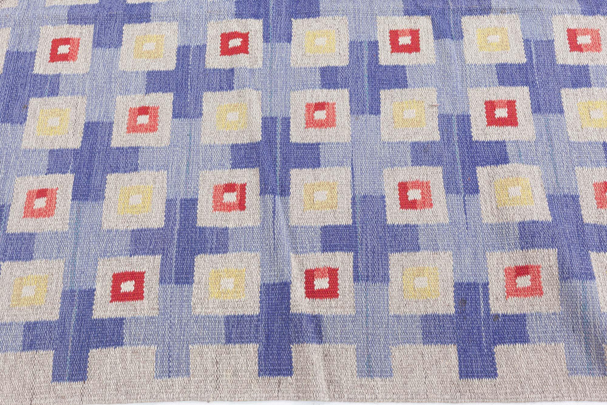 Mid-Century Modern Mid-20th Century Swedish Geometric Flat Weave Wool Rug For Sale