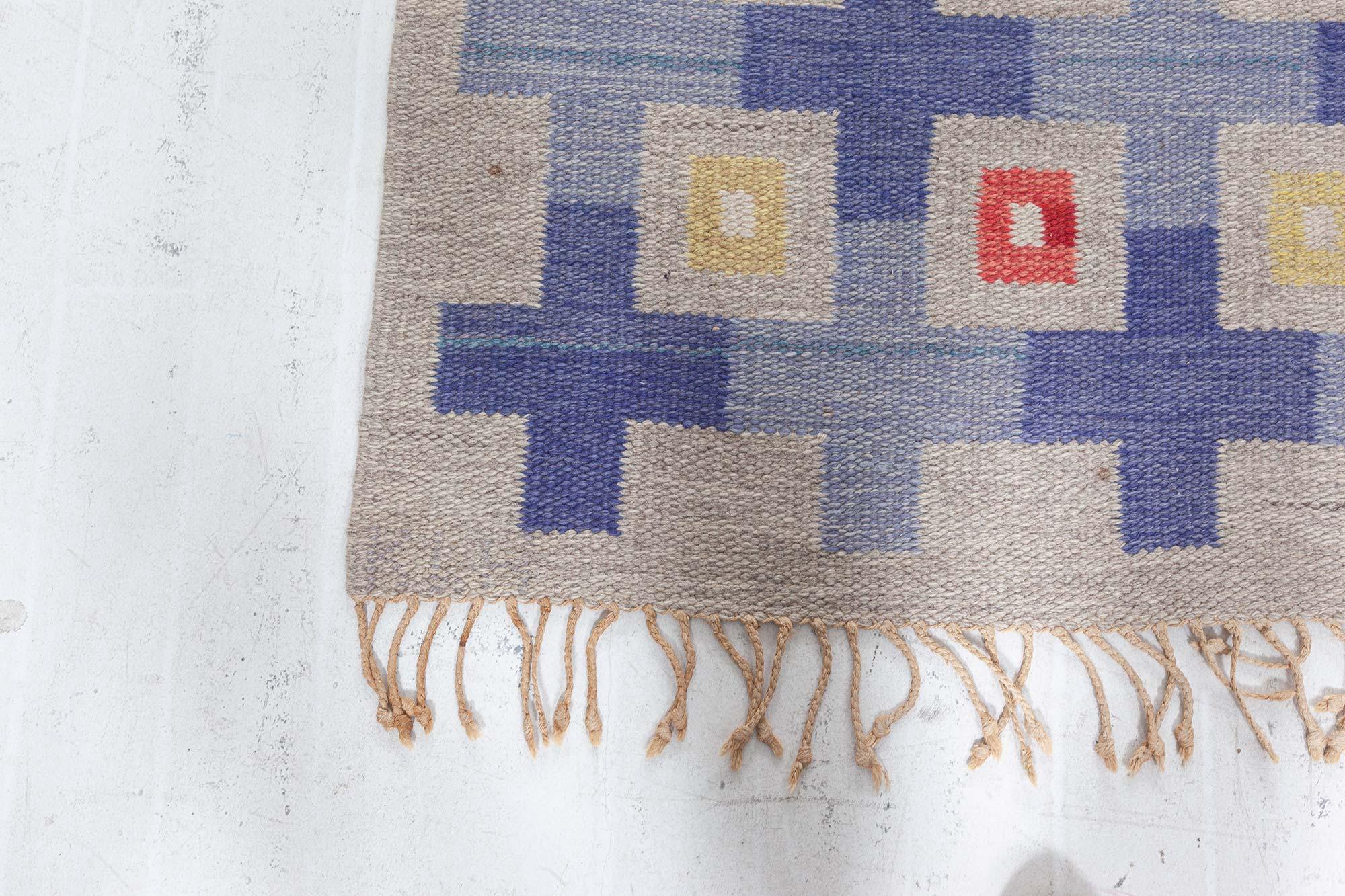 Mid-20th Century Swedish Geometric Flat Weave Wool Rug For Sale 3