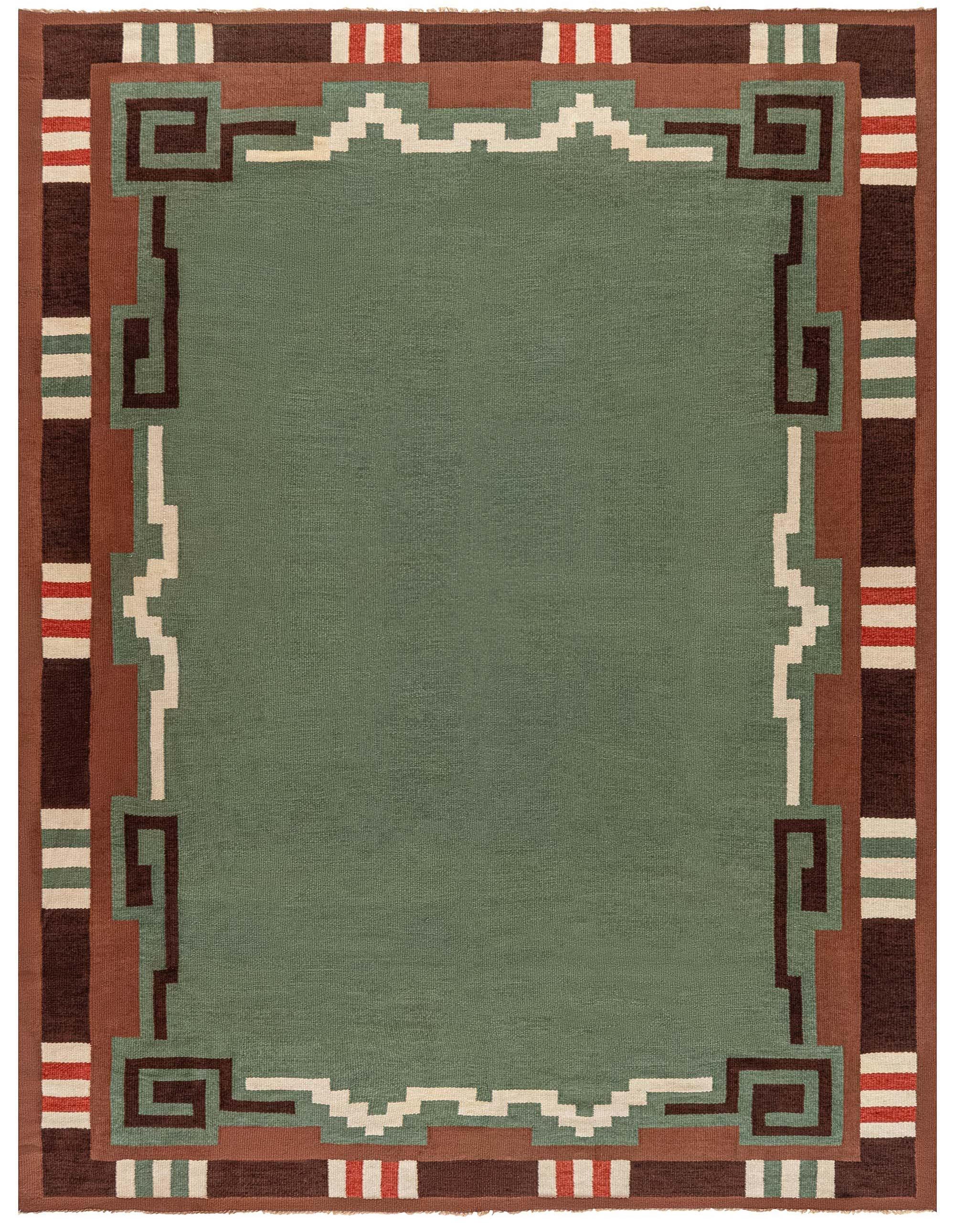 Mid-20th Century Swedish Green Hand Knotted Wool Rug For Sale