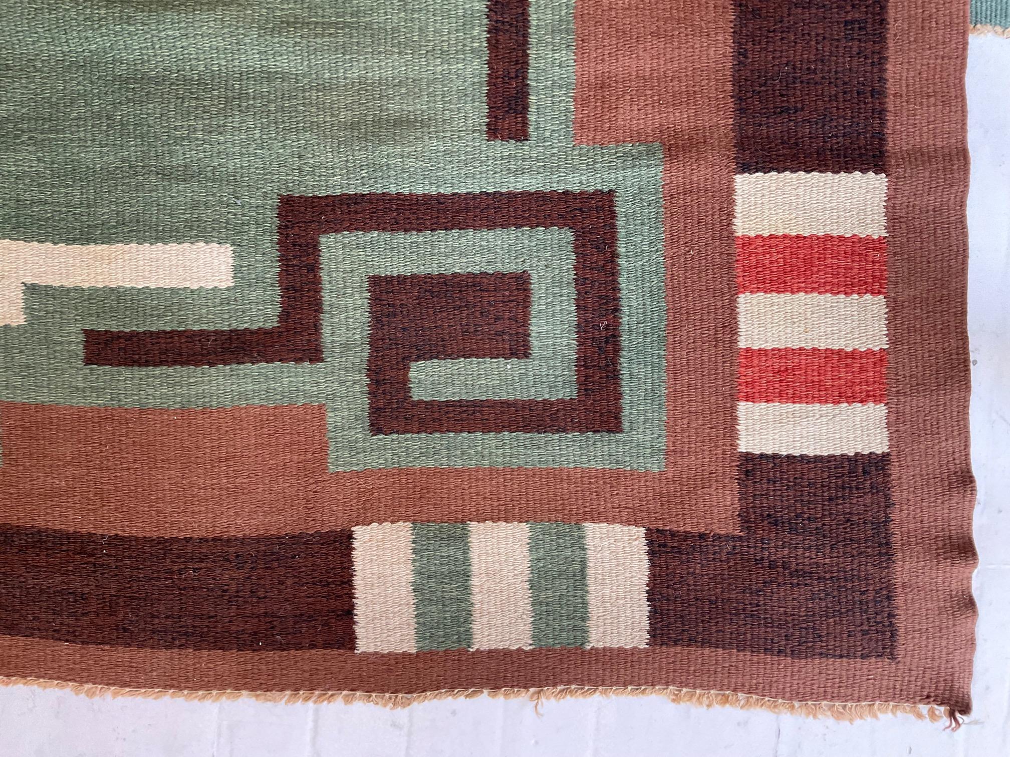 Mid-Century Modern Mid-20th Century Swedish Green Hand Knotted Wool Rug For Sale